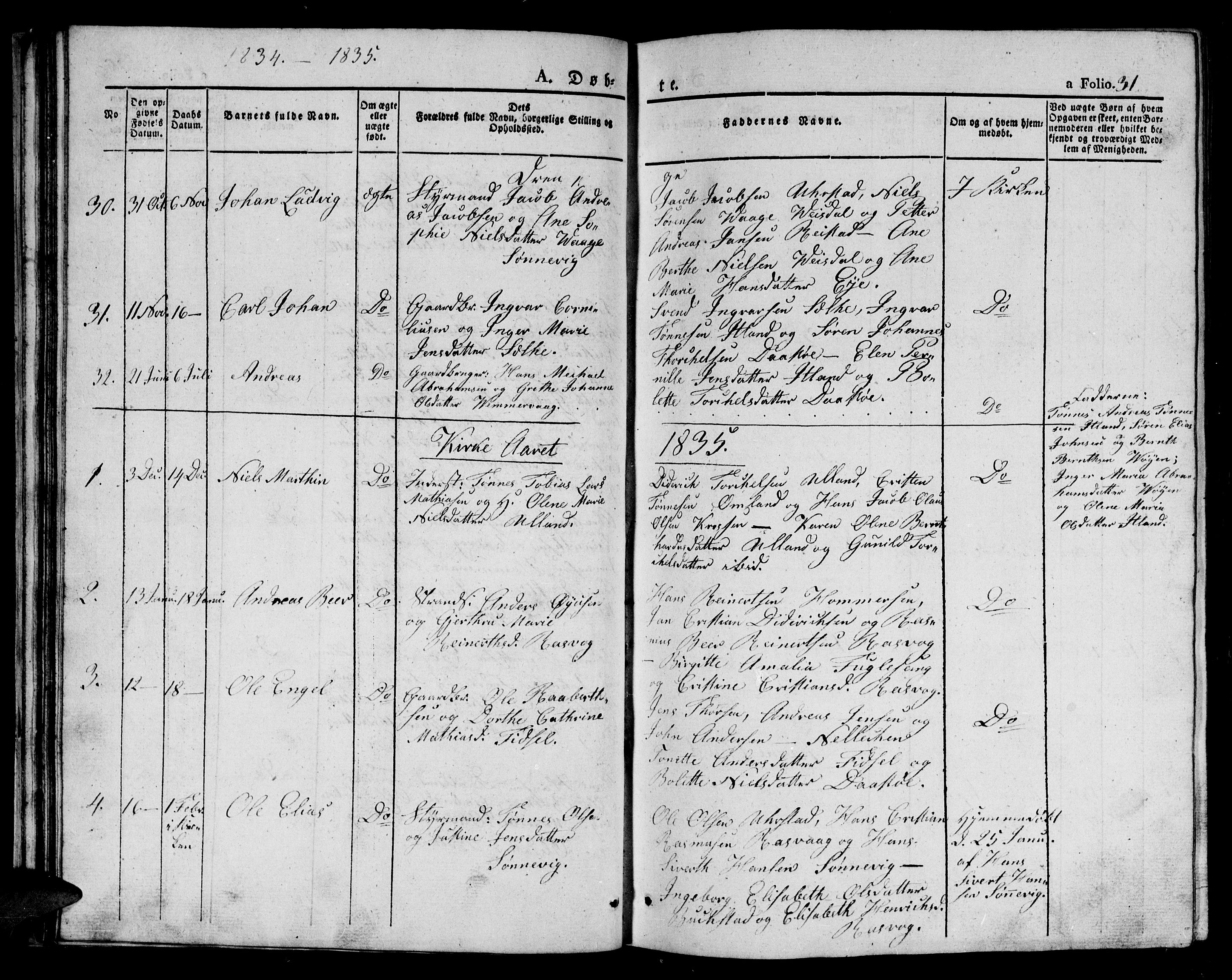 Flekkefjord sokneprestkontor, AV/SAK-1111-0012/F/Fb/Fbb/L0002: Klokkerbok nr. B 2a, 1831-1866, s. 31