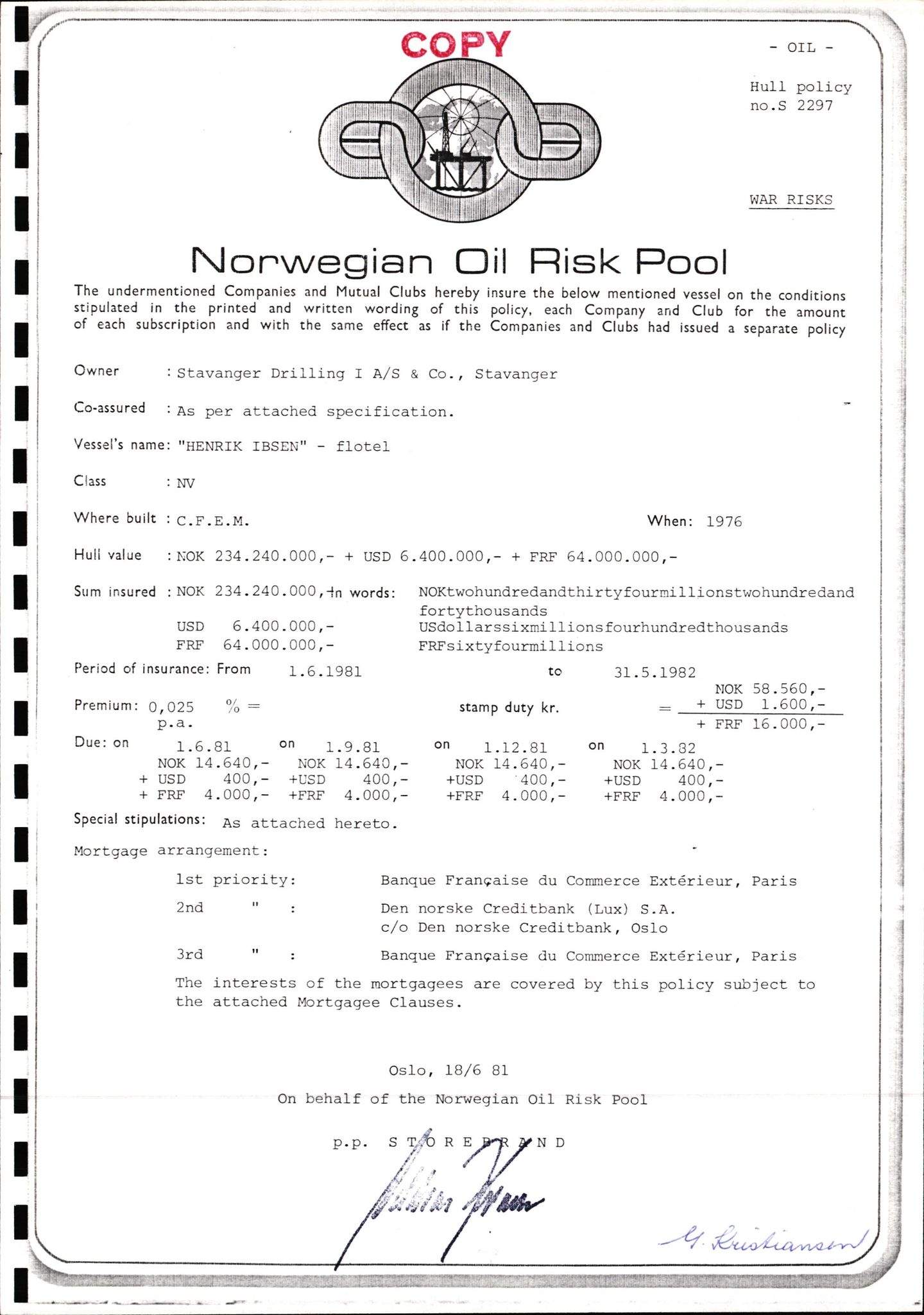 Pa 1503 - Stavanger Drilling AS, AV/SAST-A-101906/2/E/Ec/Eca/L0009: Forsikring, 1975-1980