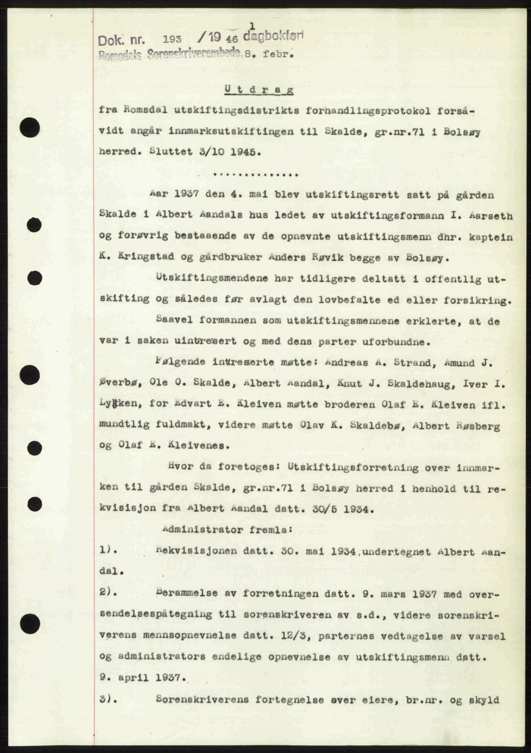 Romsdal sorenskriveri, SAT/A-4149/1/2/2C: Pantebok nr. A19, 1946-1946, Dagboknr: 193/1946