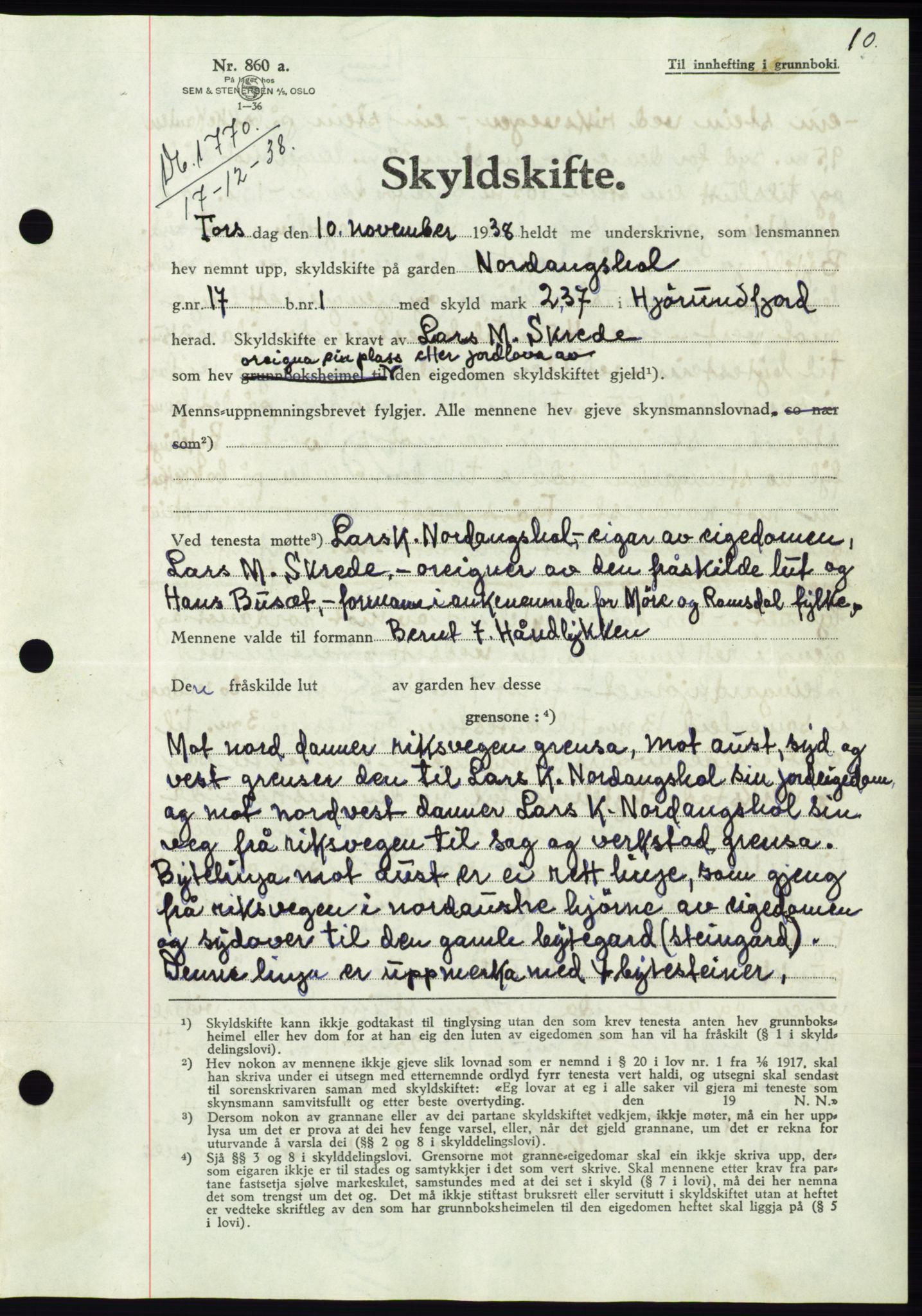 Søre Sunnmøre sorenskriveri, AV/SAT-A-4122/1/2/2C/L0067: Pantebok nr. 61, 1938-1939, Dagboknr: 1770/1938