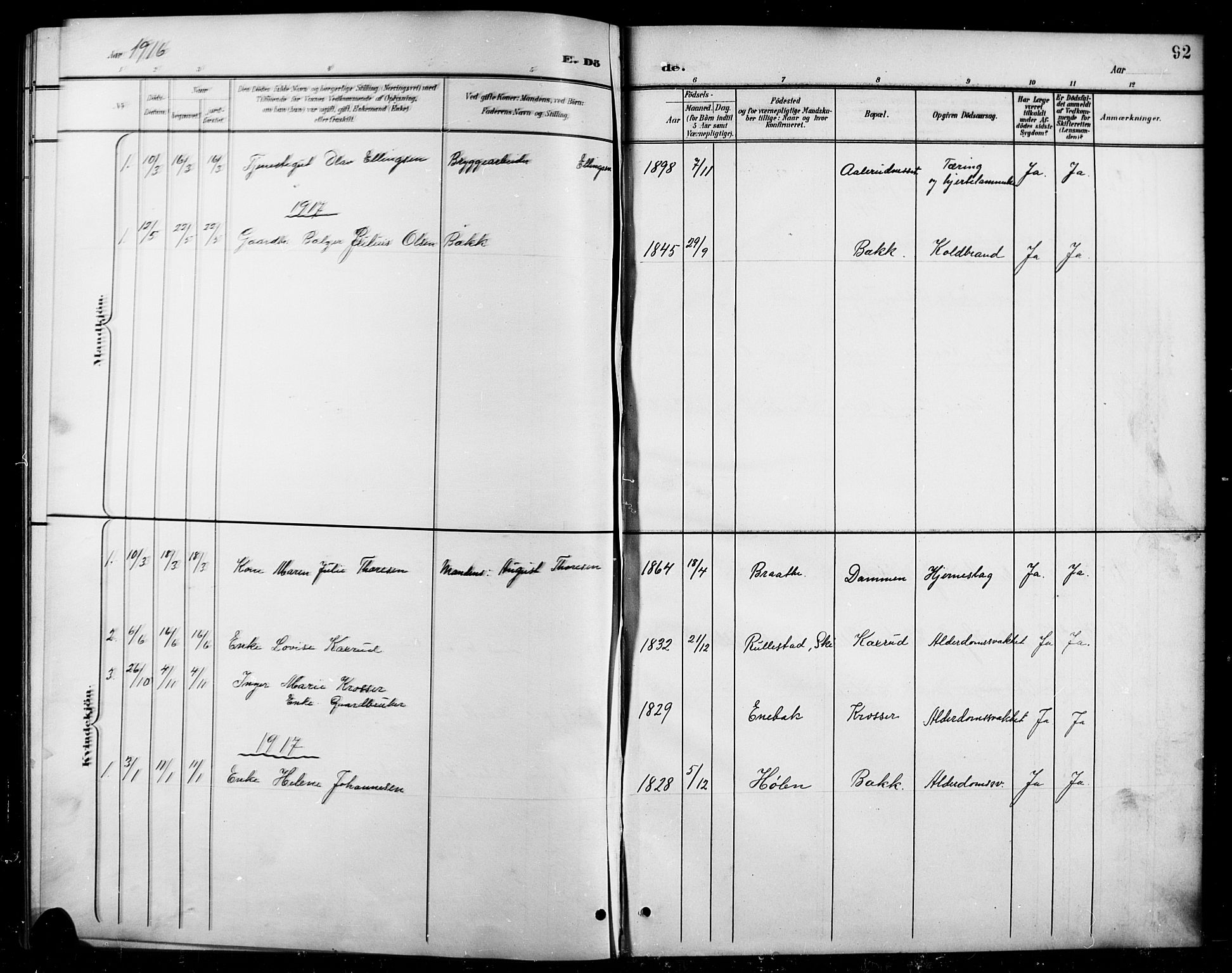 Ås prestekontor Kirkebøker, AV/SAO-A-10894/G/Gc/L0001: Klokkerbok nr. III 1, 1901-1924, s. 92