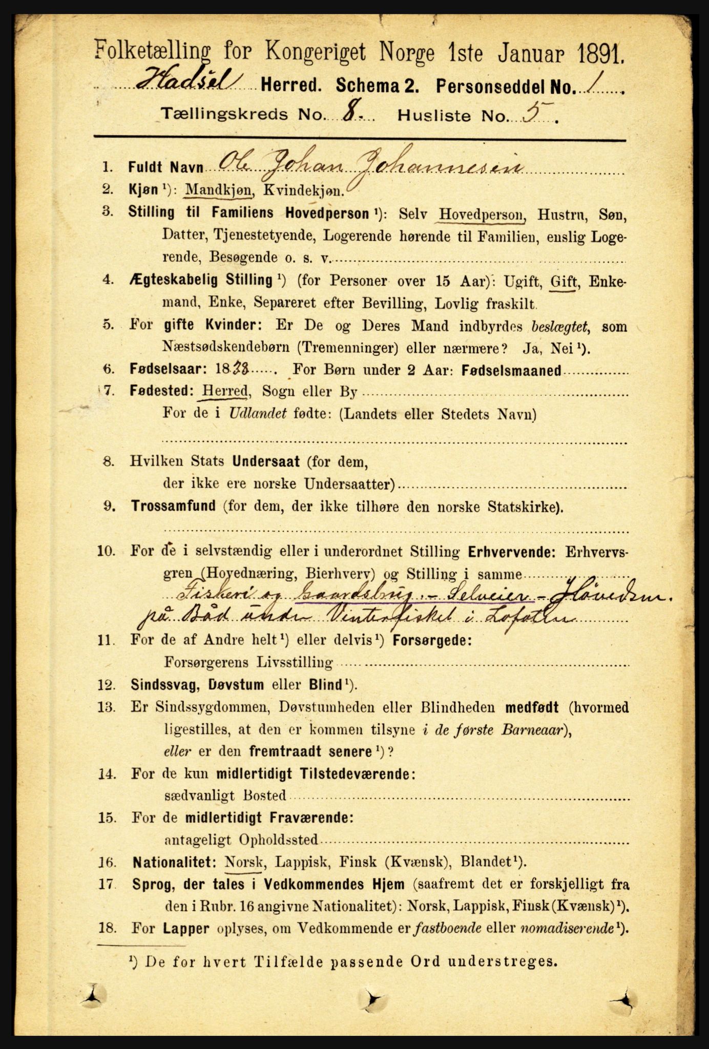 RA, Folketelling 1891 for 1866 Hadsel herred, 1891, s. 3603