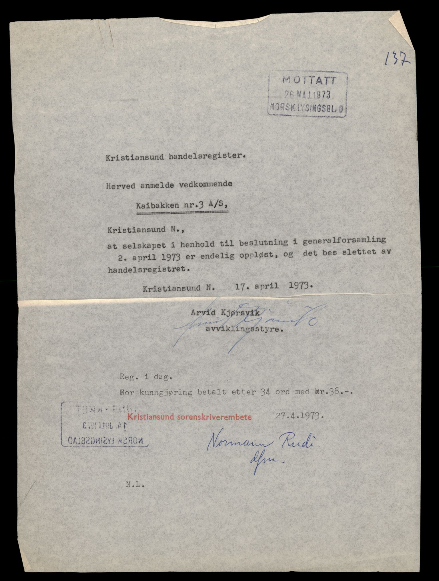 Kristiansund sorenskriveri, SAT/A-0019/2/J/Jd/Jdb/L0007: Bilag, K-Kr.                                                                                                                                                                                                Inneholder også Komandittselskaper, 1944-1990, s. 1