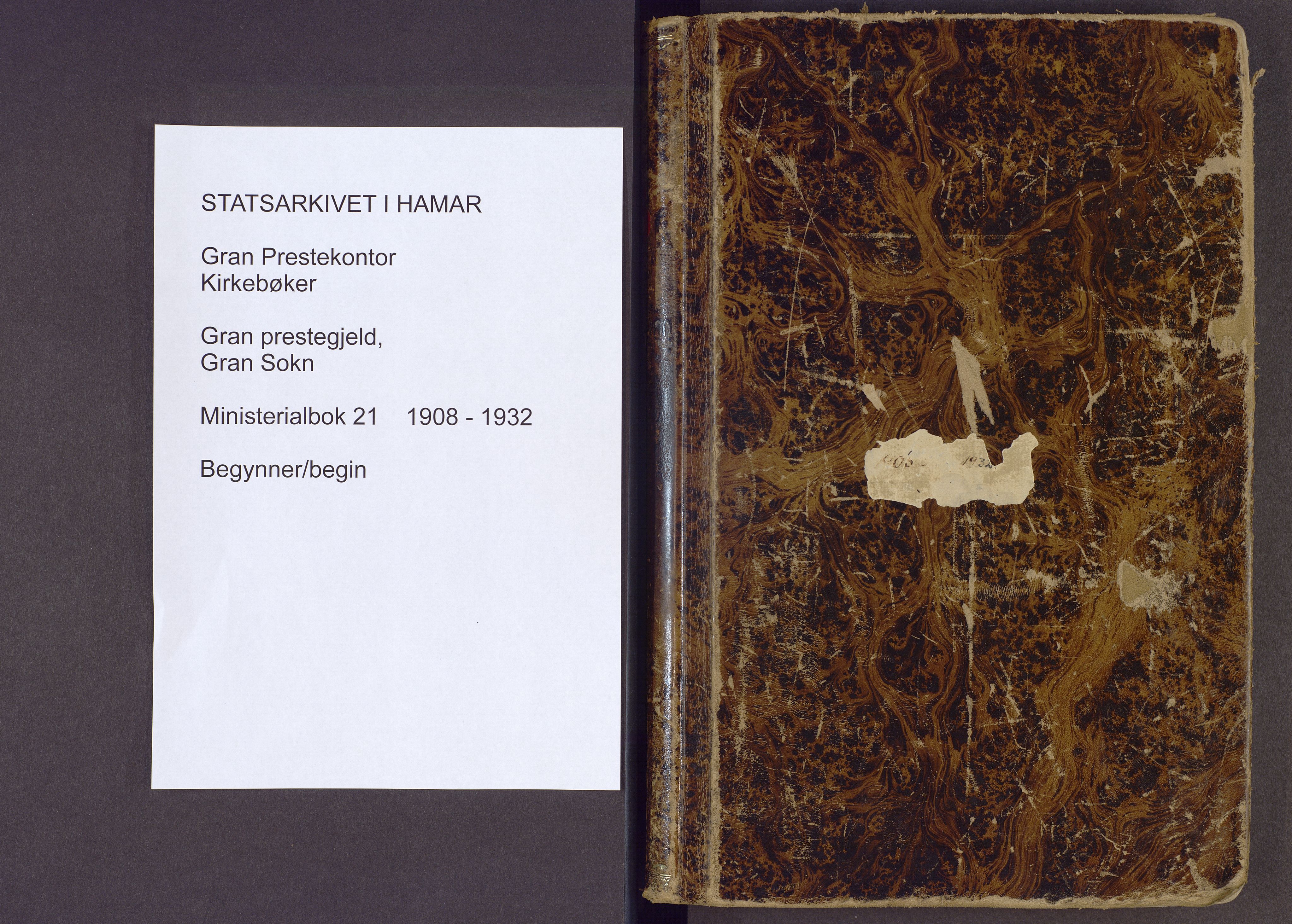 Gran prestekontor, AV/SAH-PREST-112/H/Ha/Haa/L0021: Ministerialbok nr. 21, 1908-1932