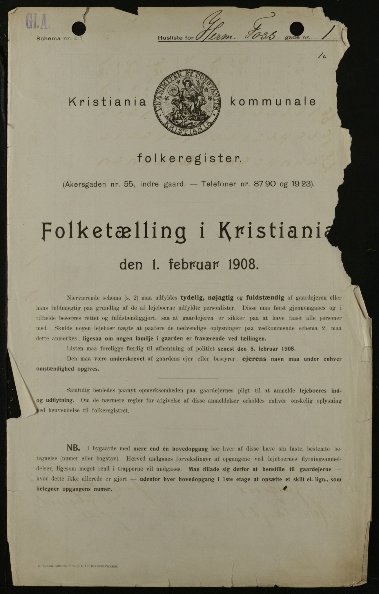 OBA, Kommunal folketelling 1.2.1908 for Kristiania kjøpstad, 1908, s. 34693