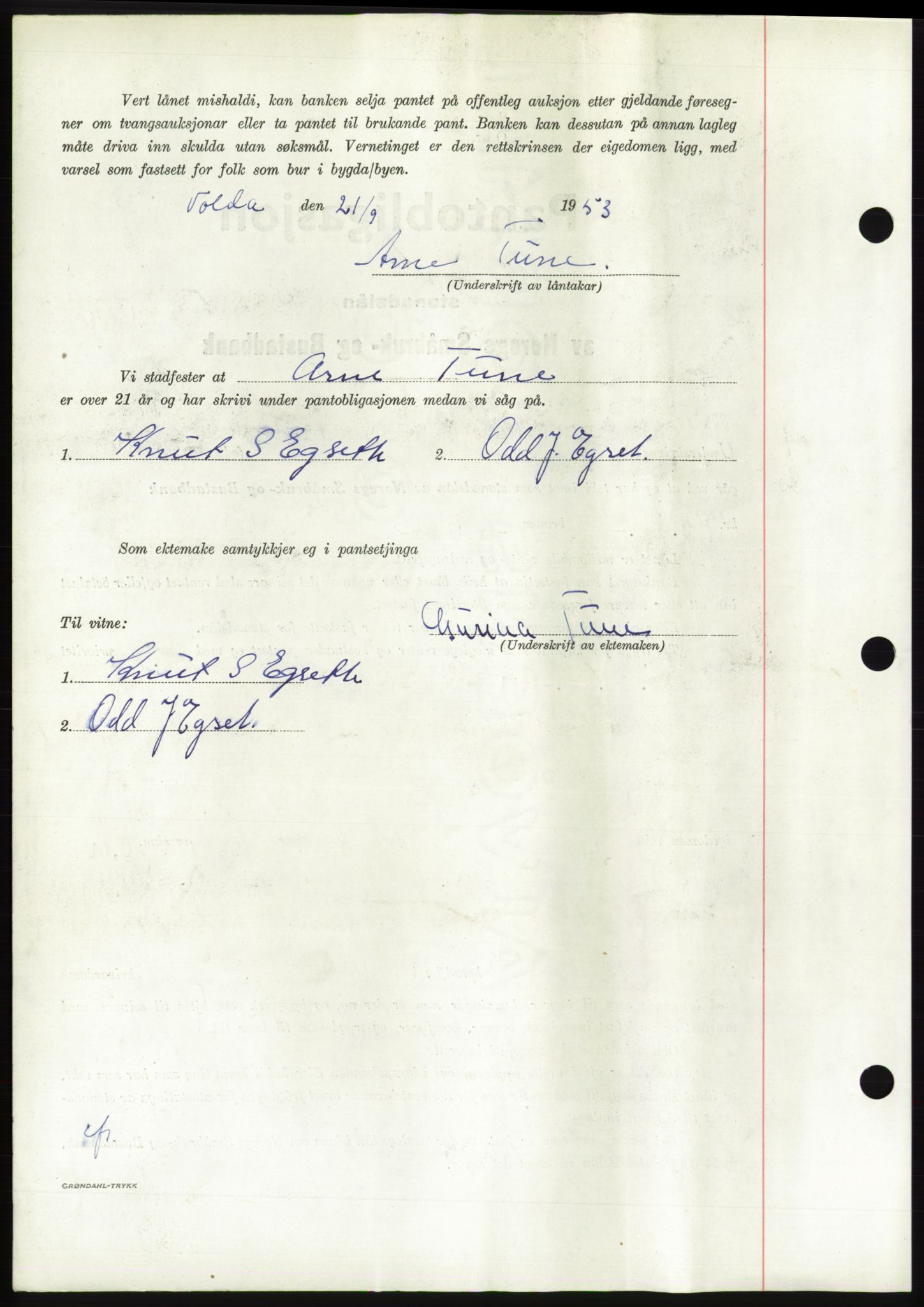 Søre Sunnmøre sorenskriveri, AV/SAT-A-4122/1/2/2C/L0124: Pantebok nr. 12B, 1953-1954, Dagboknr: 2283/1953