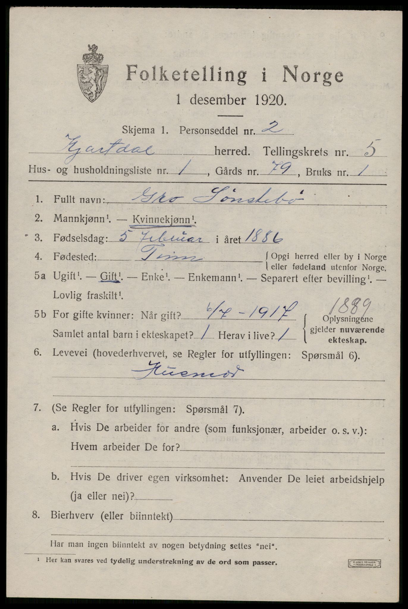 SAKO, Folketelling 1920 for 0827 Hjartdal herred, 1920, s. 3472