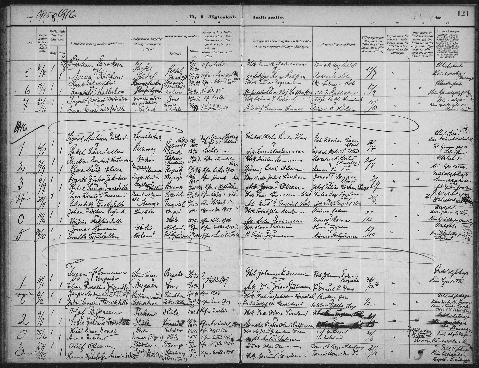 Høgsfjord sokneprestkontor, SAST/A-101624/H/Ha/Haa/L0008: Ministerialbok nr. A 8, 1898-1920, s. 121