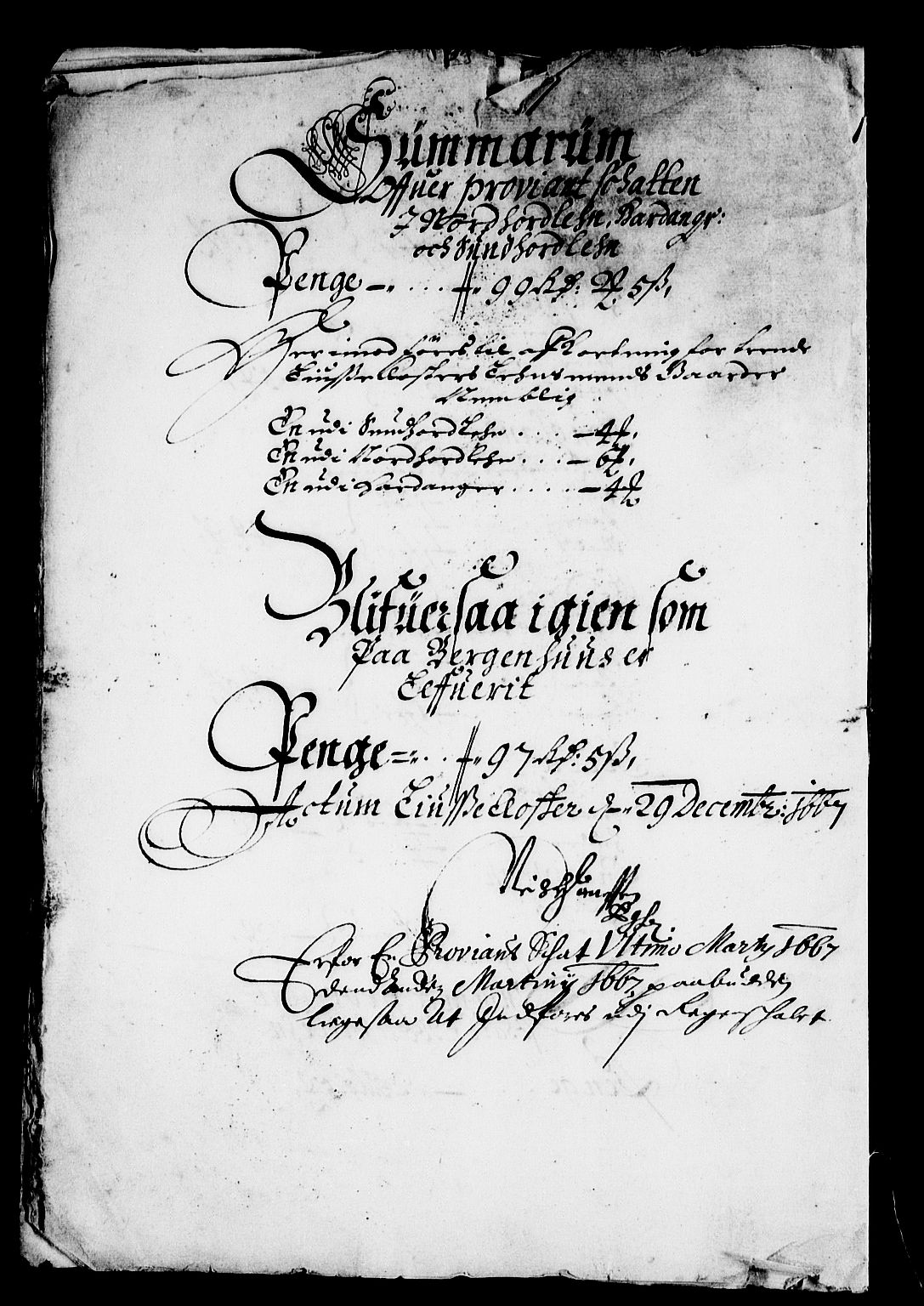 Rentekammeret inntil 1814, Reviderte regnskaper, Stiftamtstueregnskaper, Bergen stiftamt, AV/RA-EA-6043/R/Rc/L0026: Bergen stiftamt, 1667