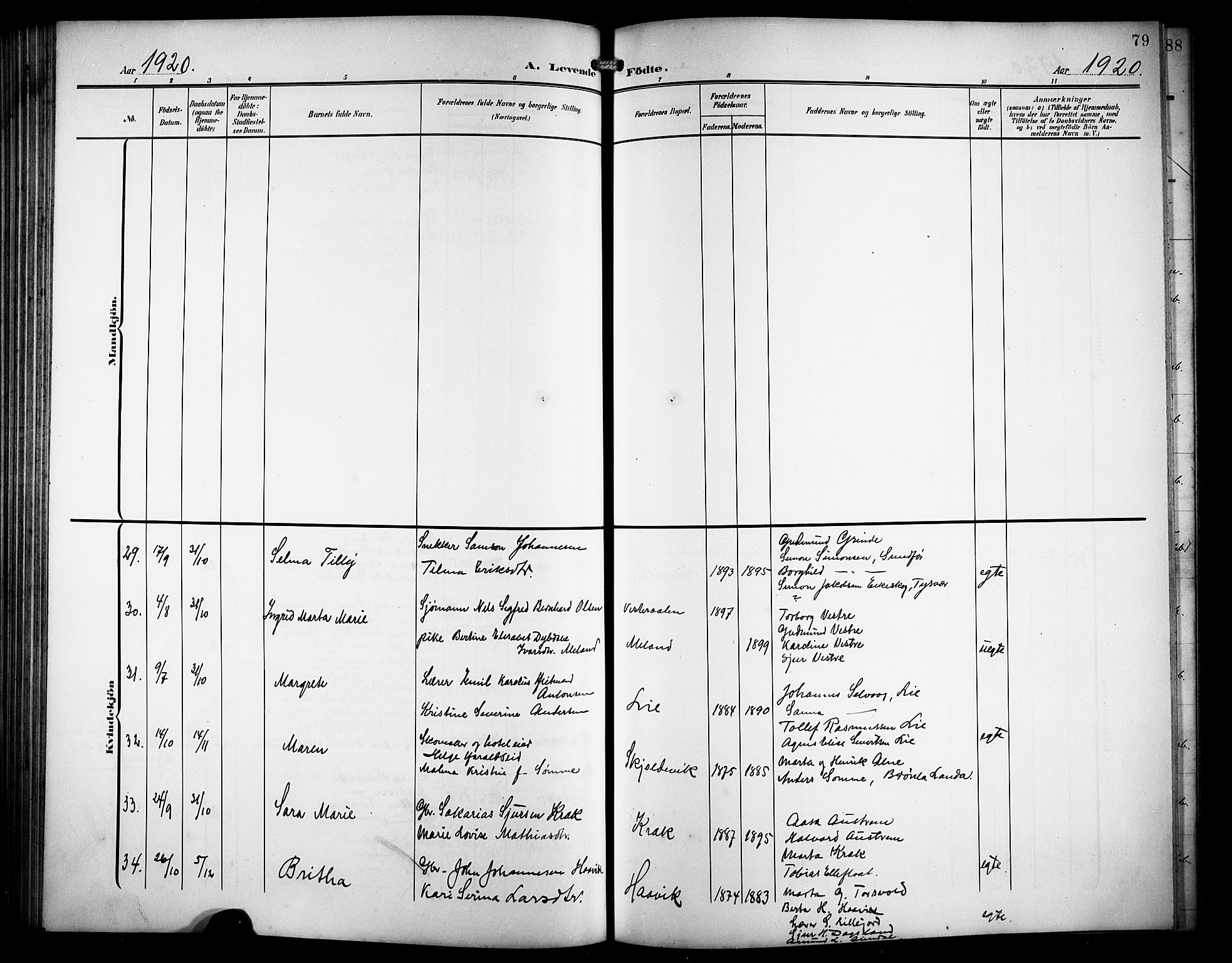 Skjold sokneprestkontor, AV/SAST-A-101847/H/Ha/Hab/L0008: Klokkerbok nr. B 8, 1906-1920, s. 79
