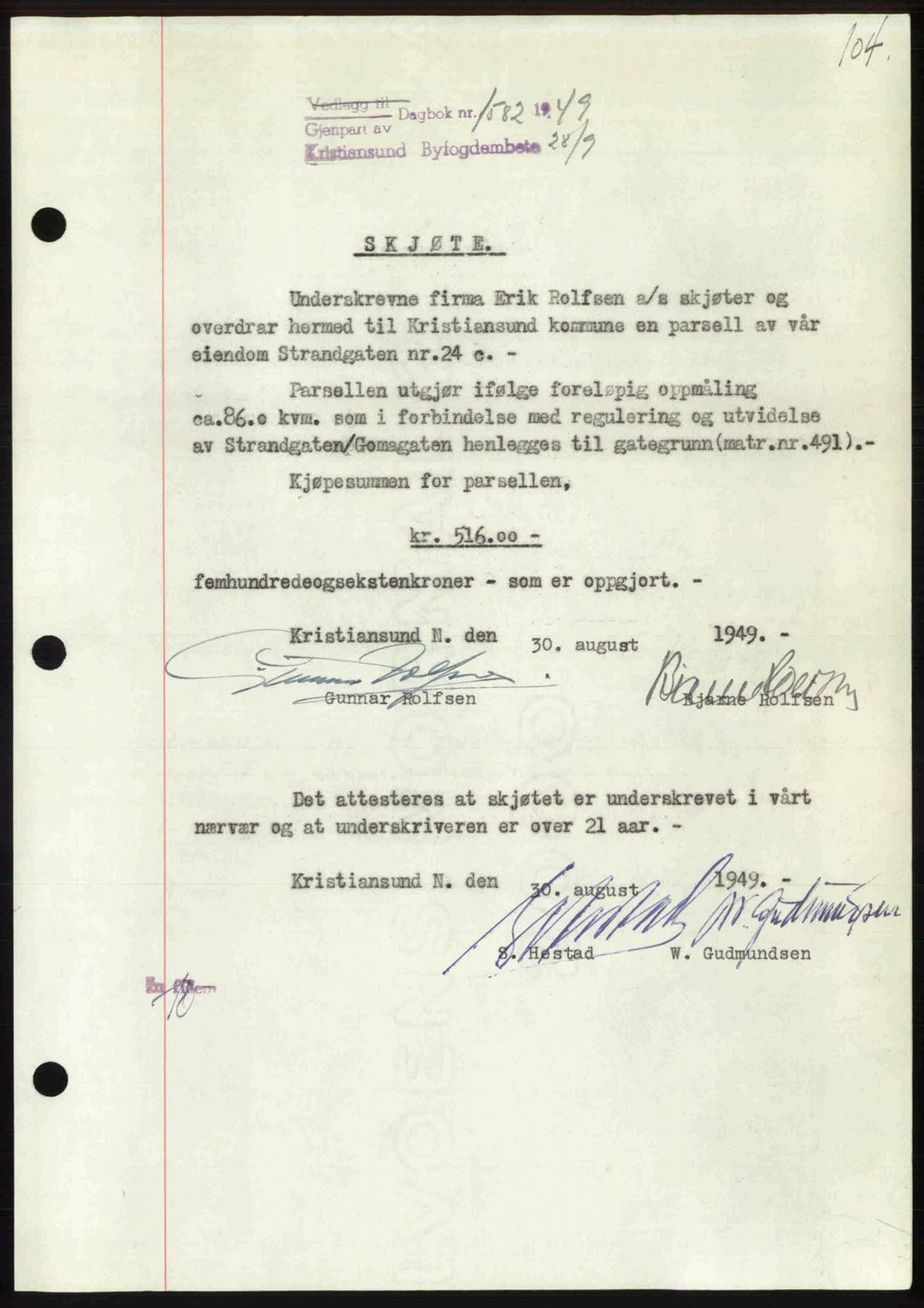 Kristiansund byfogd, AV/SAT-A-4587/A/27: Pantebok nr. 46, 1949-1950, Dagboknr: 1582/1949