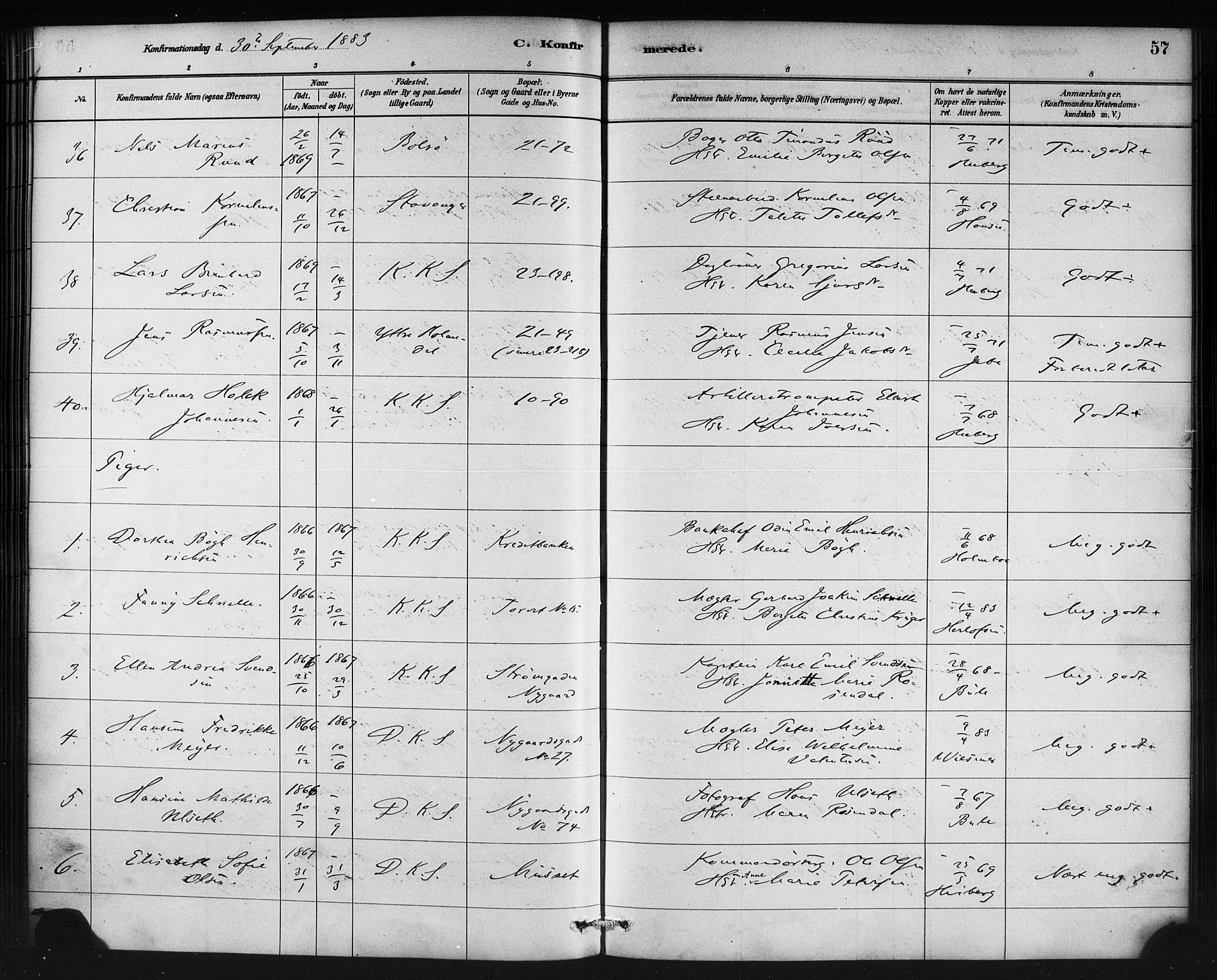 Korskirken sokneprestembete, AV/SAB-A-76101/H/Haa/L0029: Ministerialbok nr. C 5, 1880-1892, s. 57