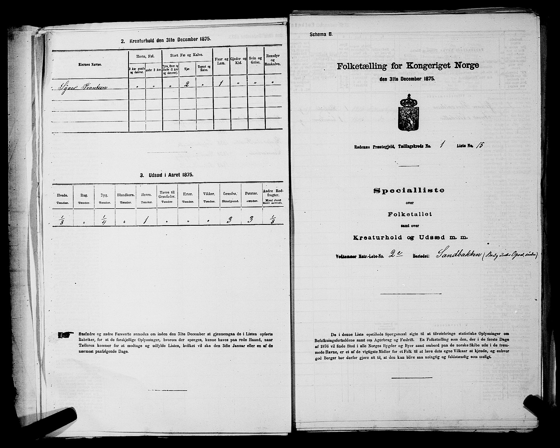 RA, Folketelling 1875 for 0120P Rødenes prestegjeld, 1875, s. 43