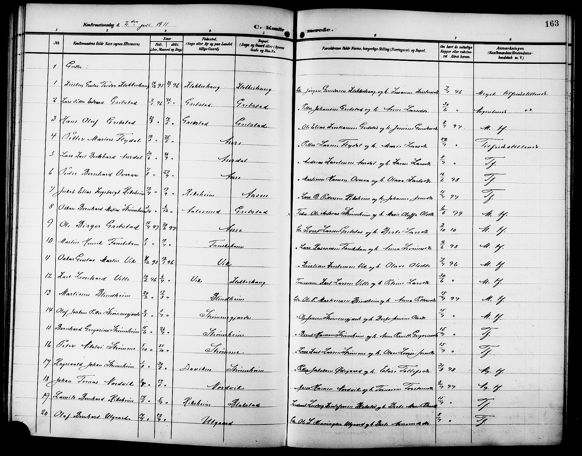 Ministerialprotokoller, klokkerbøker og fødselsregistre - Møre og Romsdal, AV/SAT-A-1454/523/L0341: Klokkerbok nr. 523C04, 1903-1916, s. 163