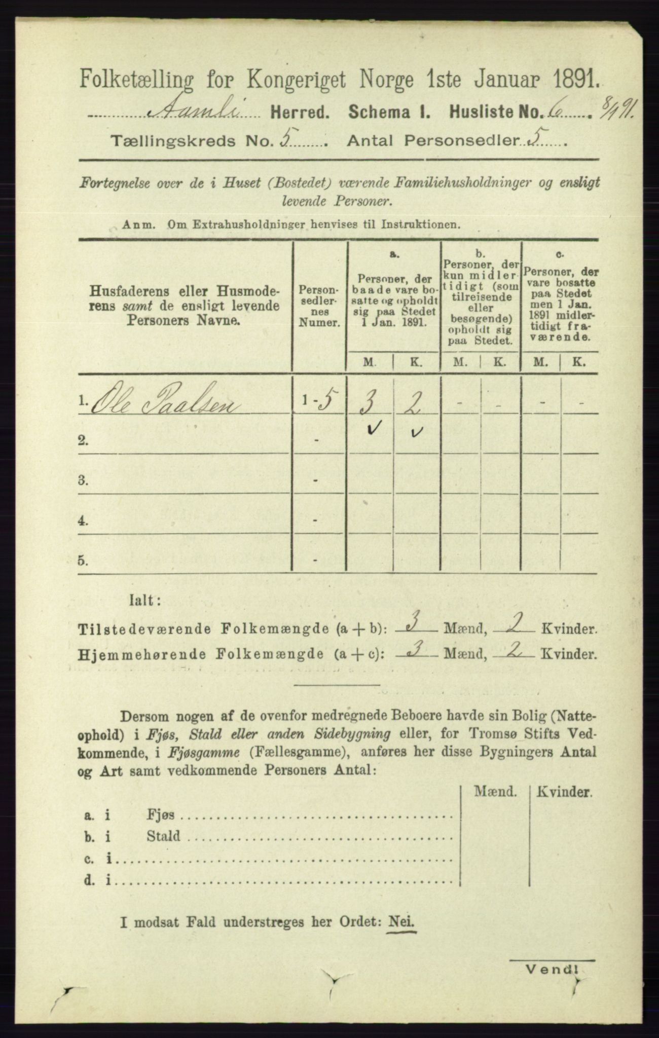 RA, Folketelling 1891 for 0929 Åmli herred, 1891, s. 651