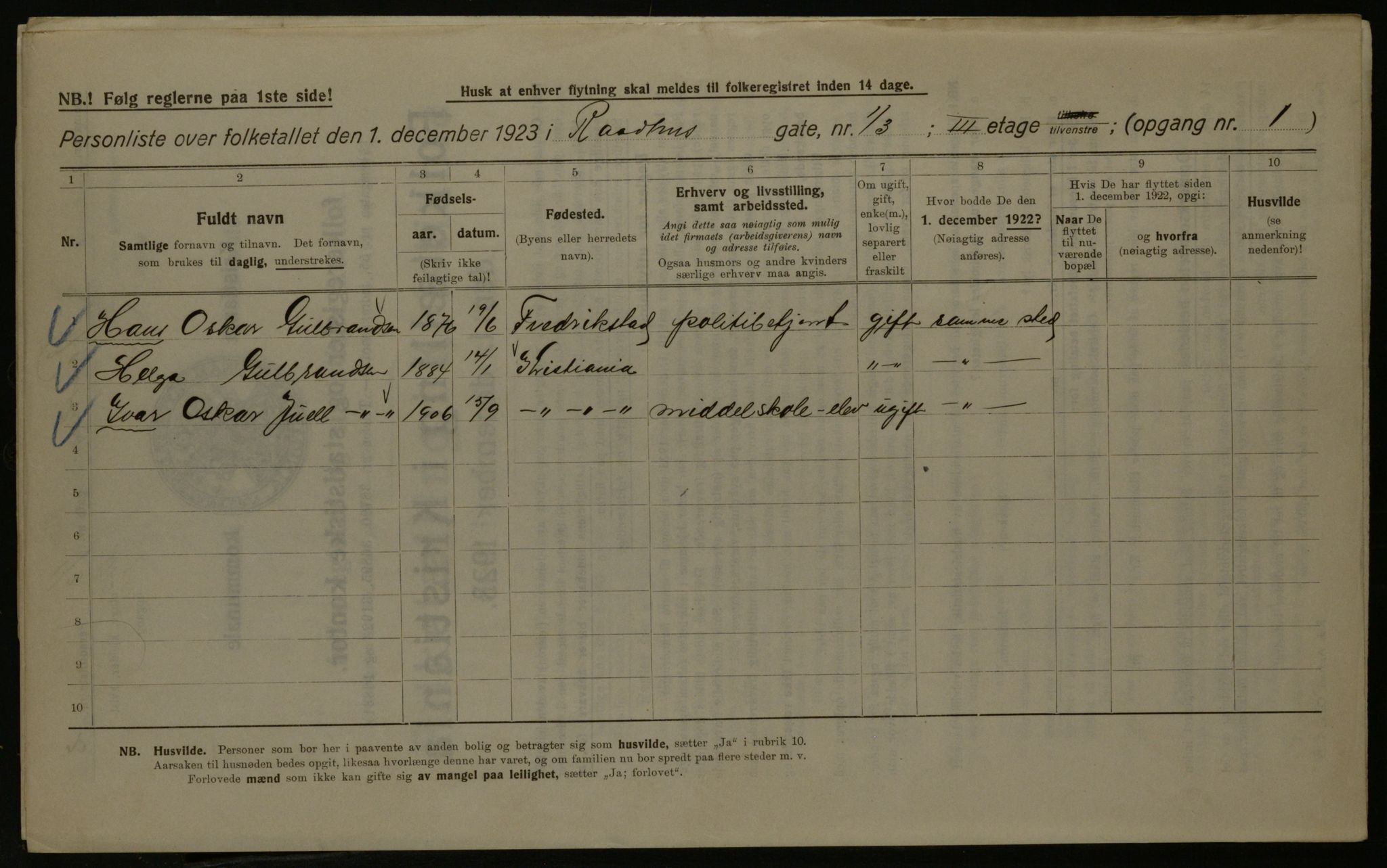 OBA, Kommunal folketelling 1.12.1923 for Kristiania, 1923, s. 95305