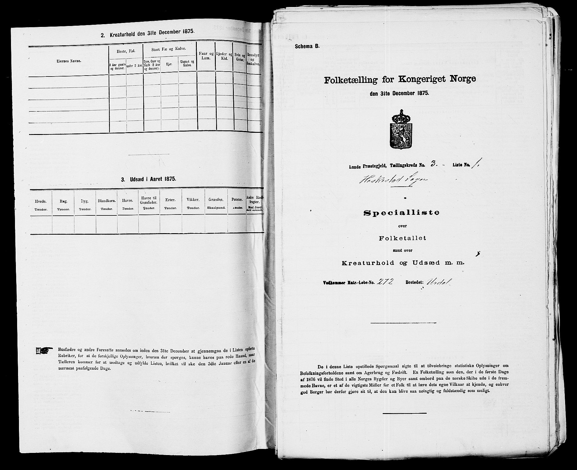 SAST, Folketelling 1875 for 1112P Lund prestegjeld, 1875, s. 735