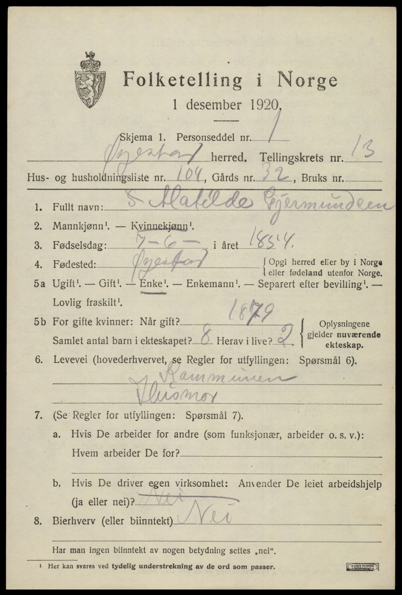 SAK, Folketelling 1920 for 0920 Øyestad herred, 1920, s. 9234