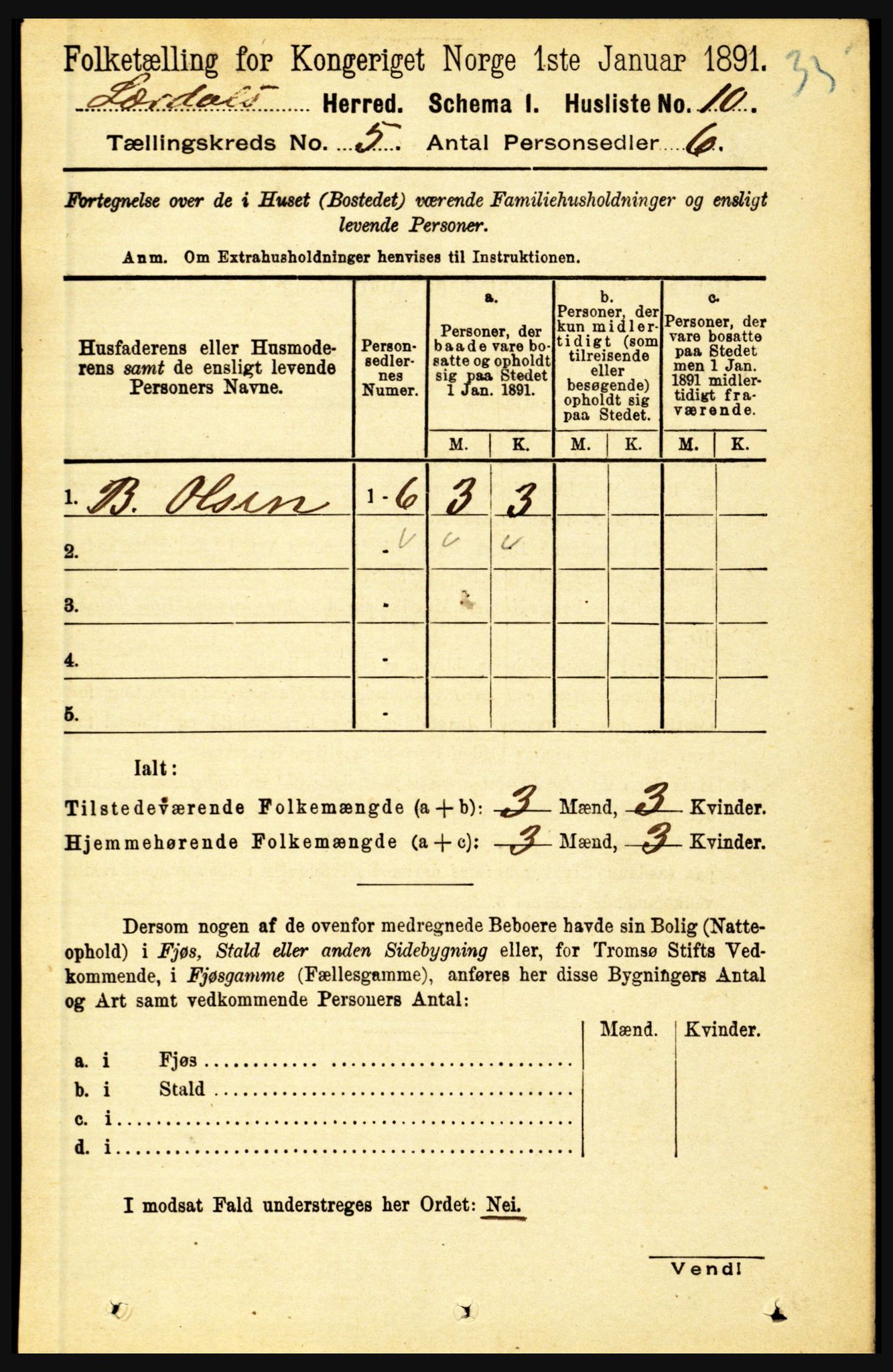 RA, Folketelling 1891 for 1422 Lærdal herred, 1891, s. 33