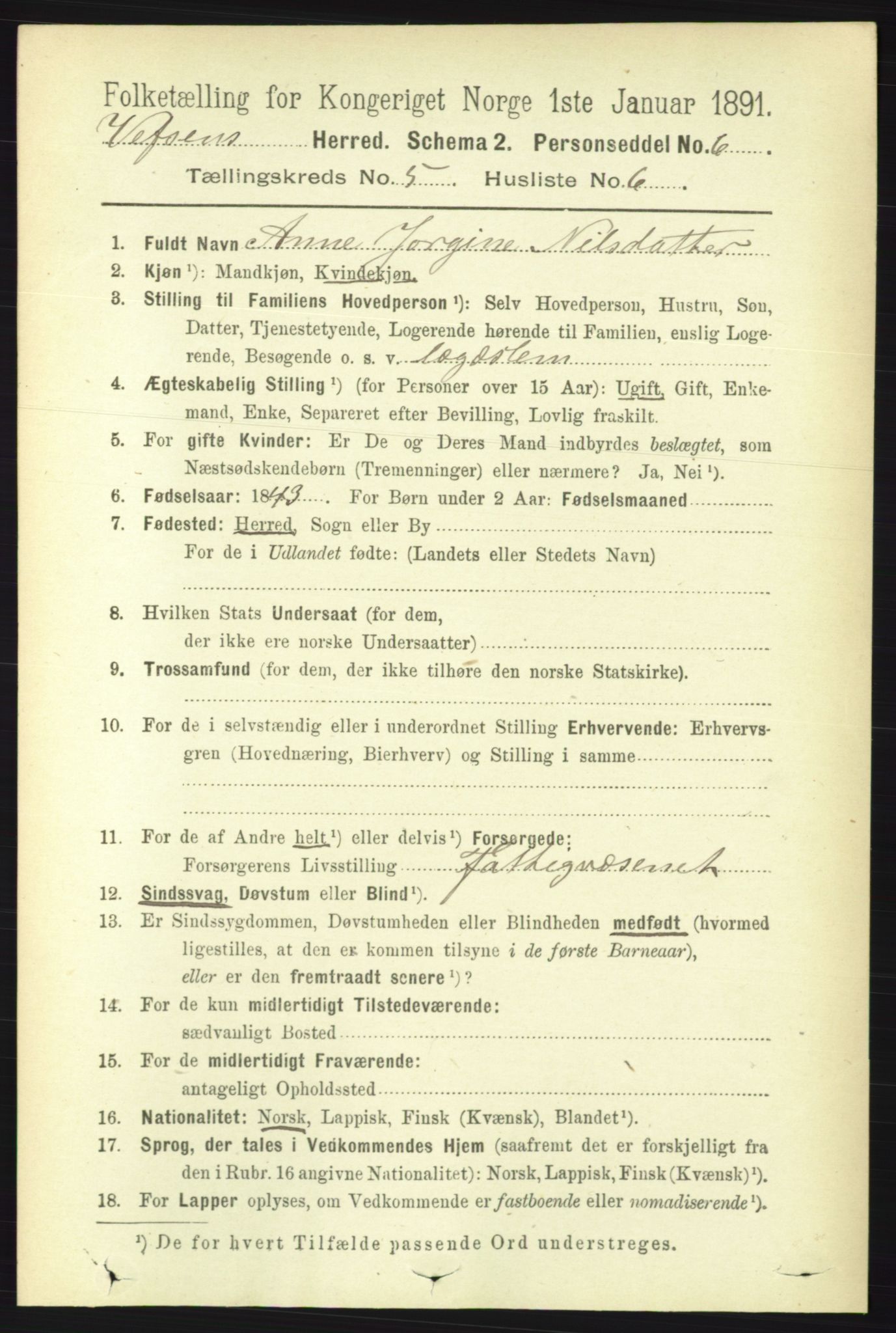 RA, Folketelling 1891 for 1824 Vefsn herred, 1891, s. 2137
