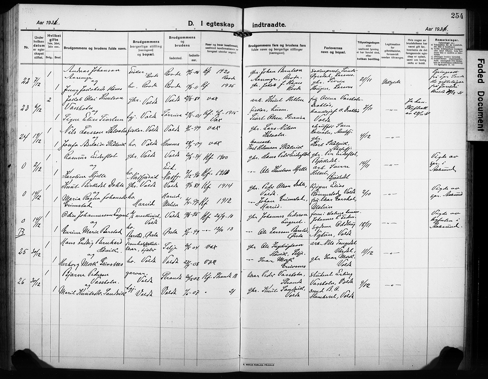 Ministerialprotokoller, klokkerbøker og fødselsregistre - Møre og Romsdal, AV/SAT-A-1454/511/L0160: Klokkerbok nr. 511C06, 1920-1932, s. 254