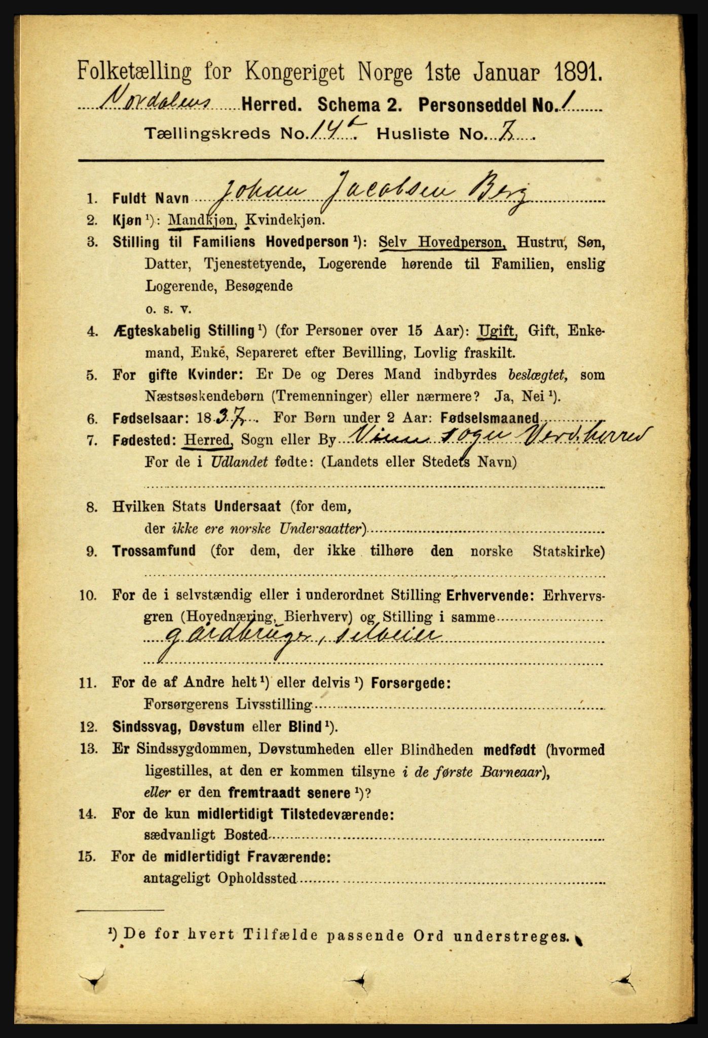 RA, Folketelling 1891 for 1721 Verdal herred, 1891, s. 7394