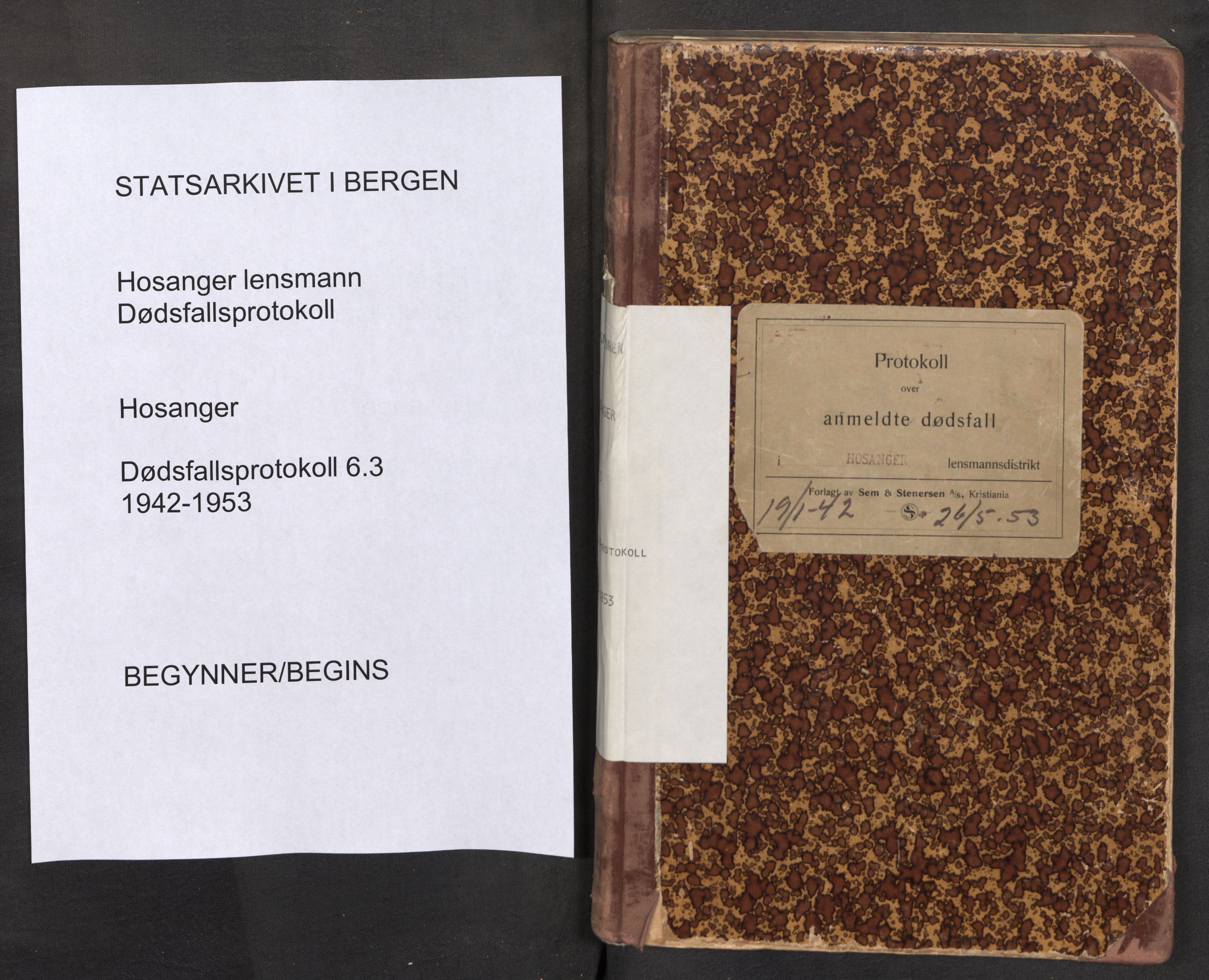 Lensmannen i Hosanger, AV/SAB-A-33001/0006/L0003: Dødsfallprotokoll, 1942-1953