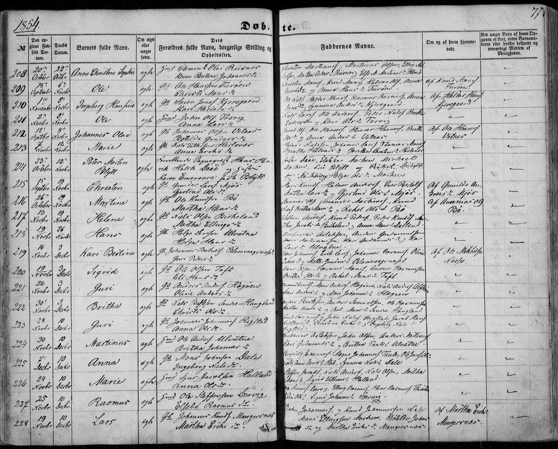 Manger sokneprestembete, AV/SAB-A-76801/H/Haa: Ministerialbok nr. A 6, 1849-1859, s. 77