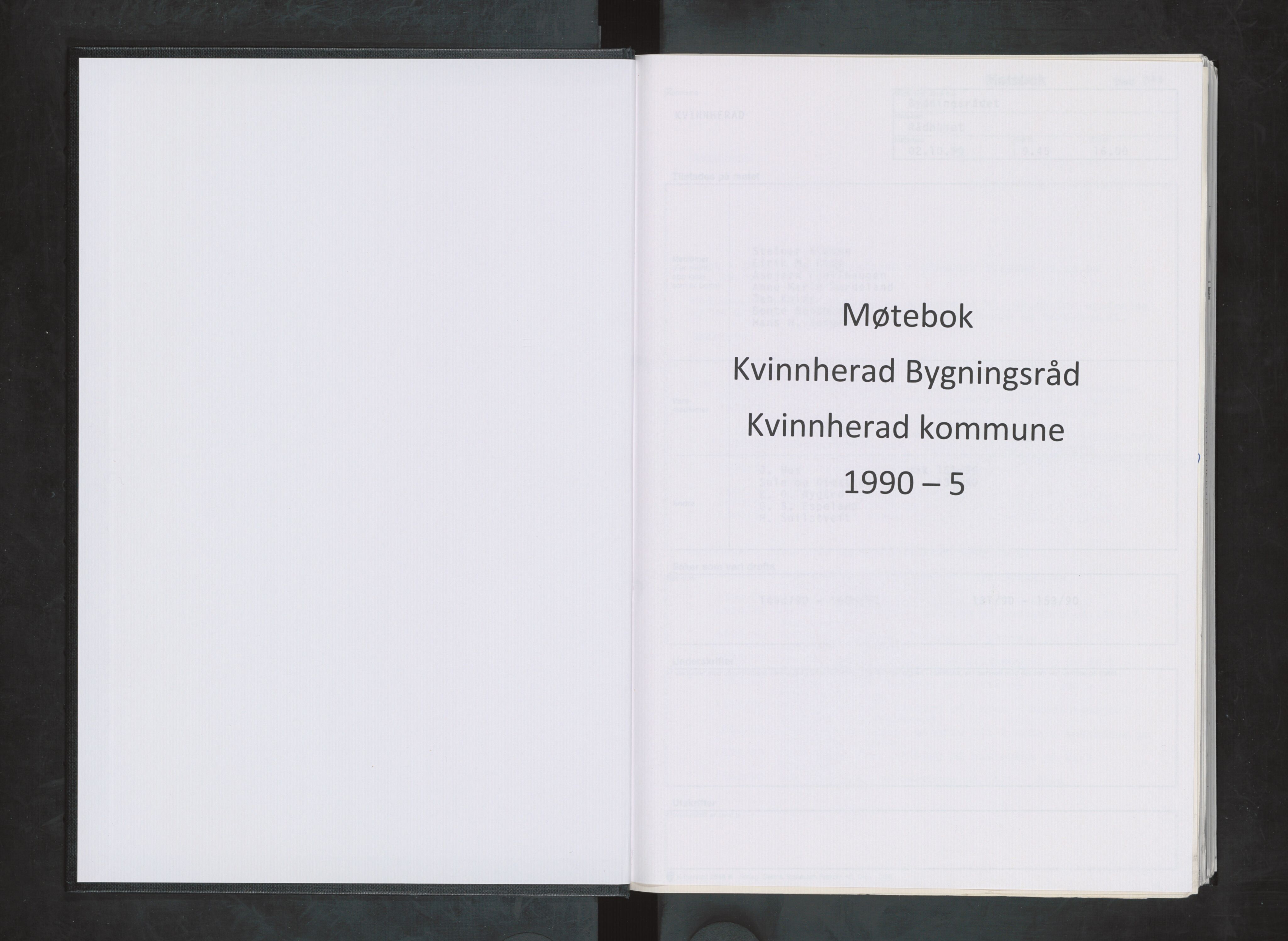 Kvinnherad kommune. Bygningsrådet , IKAH/1224-511/A/Aa/L0068: Møtebok for Kvinnherad bygningsråd, 1990