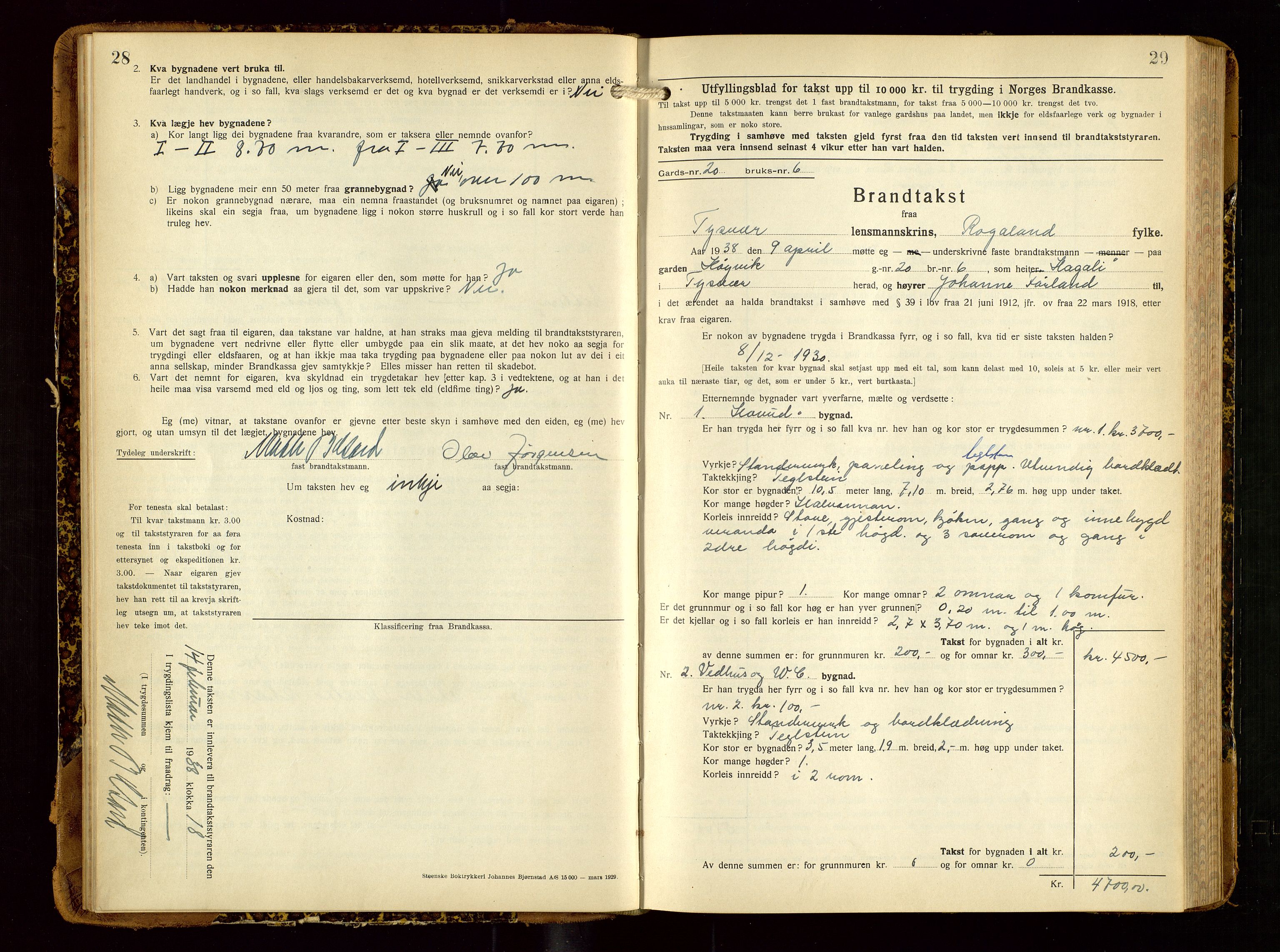 Tysvær lensmannskontor, AV/SAST-A-100192/Gob/L0003: "Brandtakstbok for Tysvær lensmannskrins", 1932-1955, s. 28-29