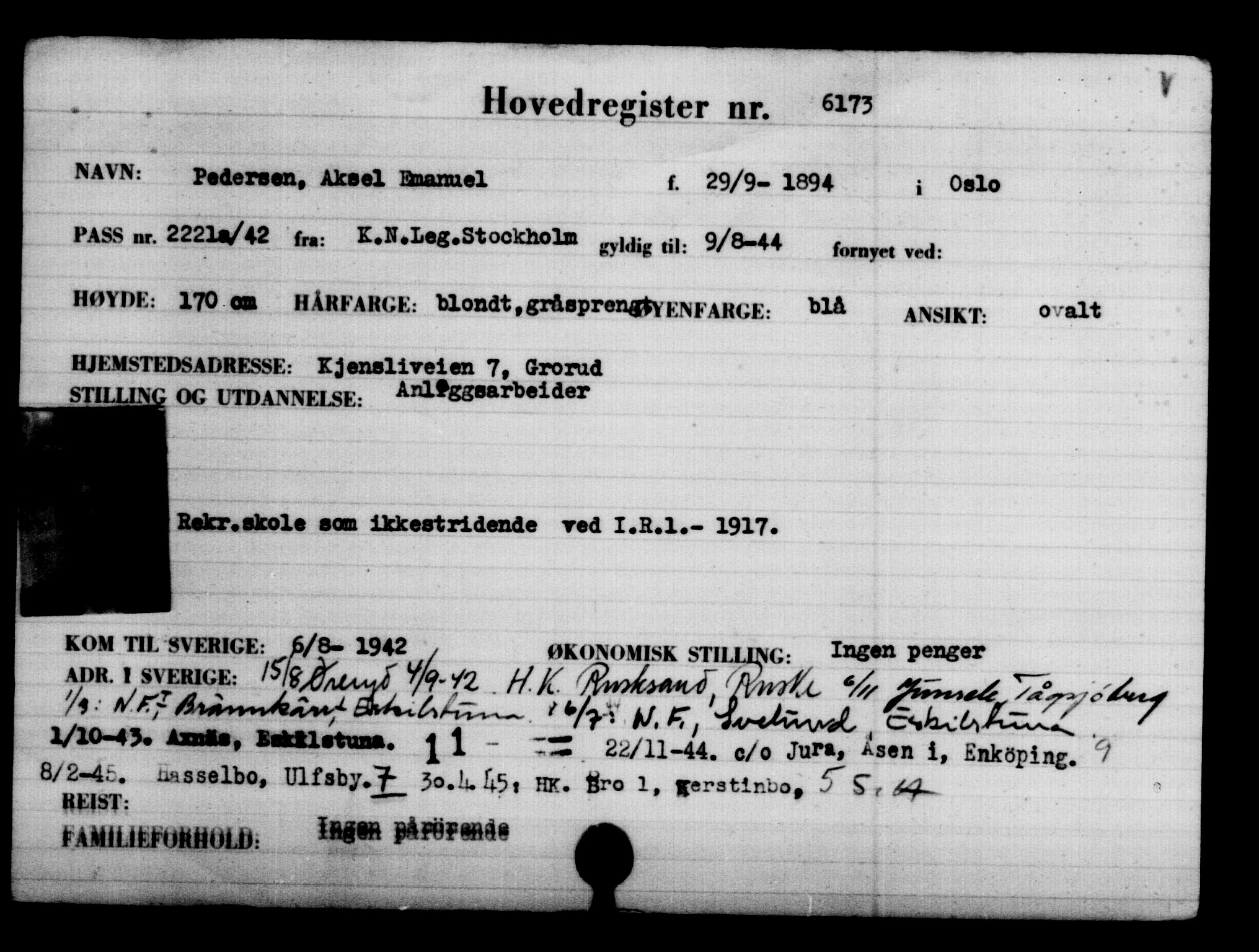 Utenriksstasjonene, Legasjonen i Stockholm, Flyktningkontoret, AV/RA-S-6753/V/Va/L0004: Kjesäterkartoteket, flyktninger med registreringsnr. 3496-6610, 1940-1945, s. 3140