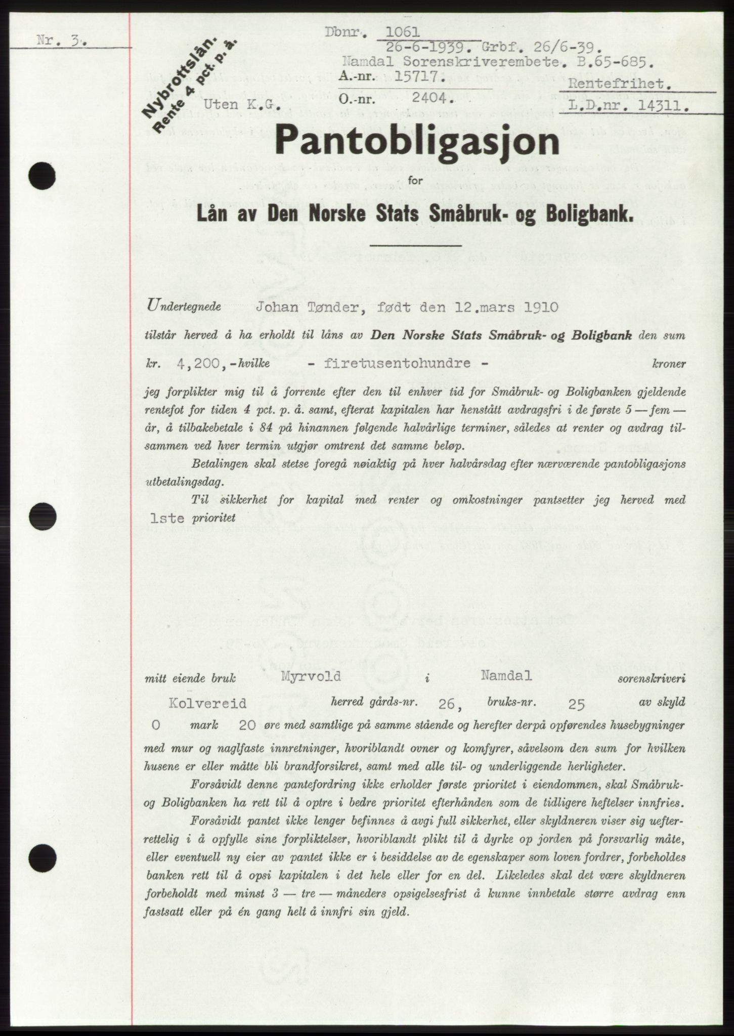 Namdal sorenskriveri, SAT/A-4133/1/2/2C: Pantebok nr. -, 1937-1939, Tingl.dato: 26.06.1939