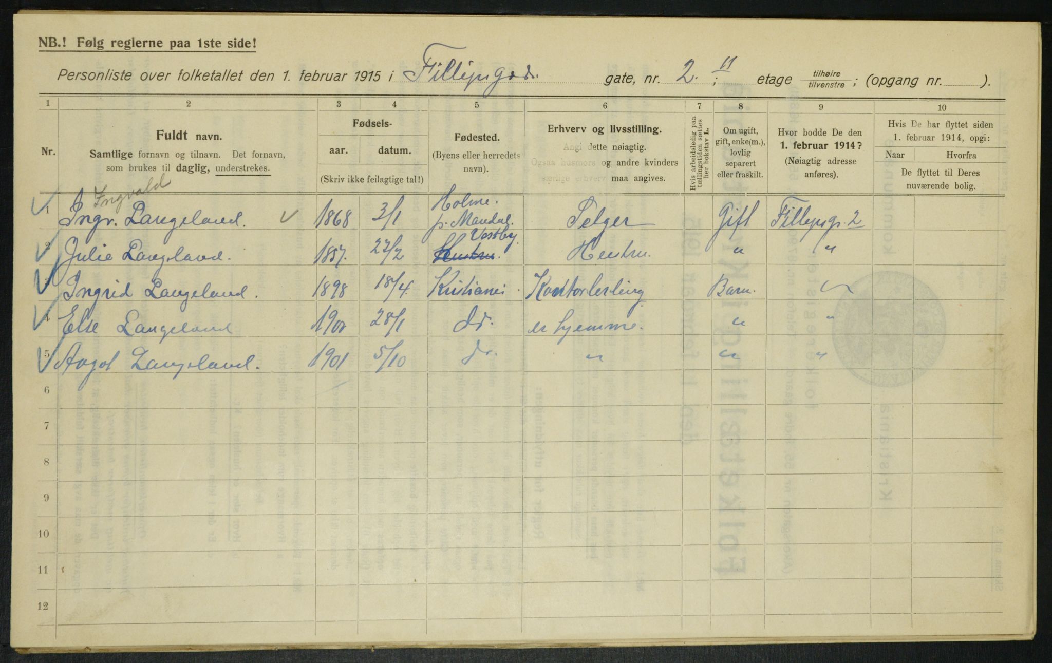 OBA, Kommunal folketelling 1.2.1915 for Kristiania, 1915, s. 23773