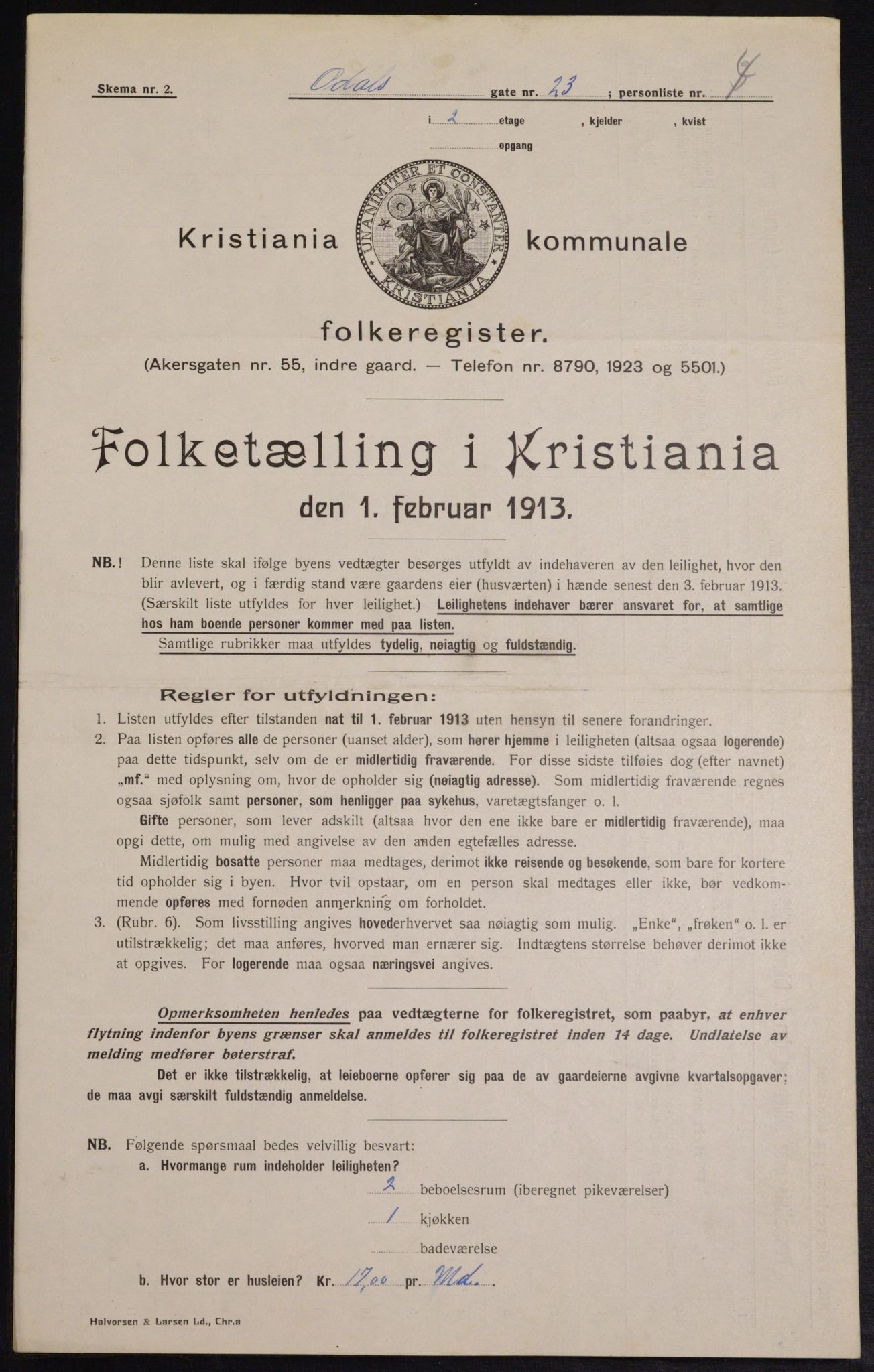 OBA, Kommunal folketelling 1.2.1913 for Kristiania, 1913, s. 74559