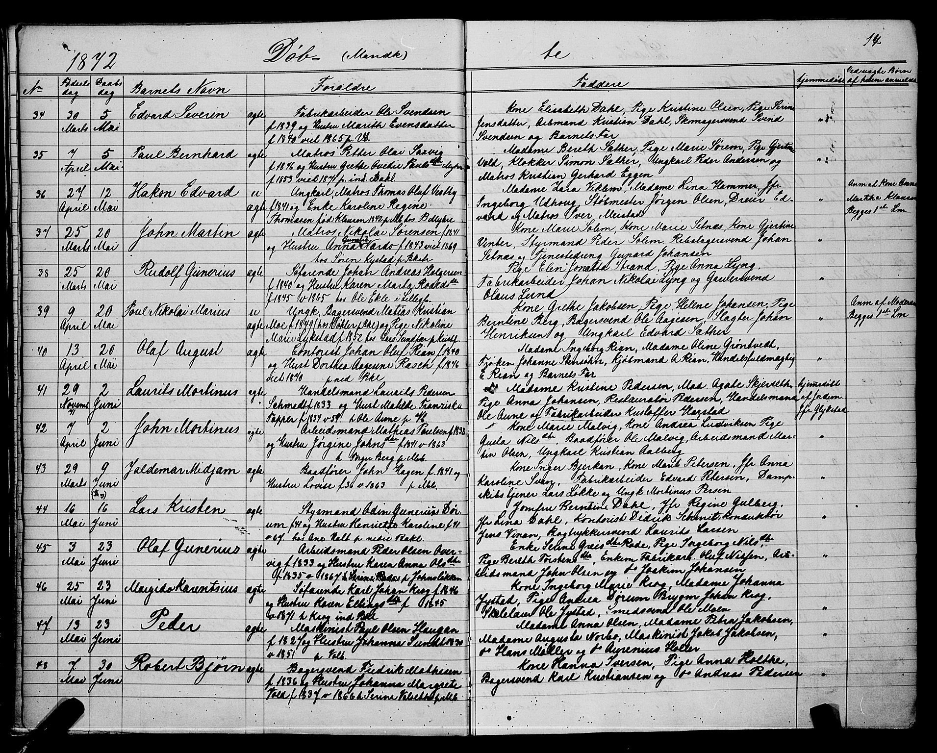 Ministerialprotokoller, klokkerbøker og fødselsregistre - Sør-Trøndelag, AV/SAT-A-1456/604/L0220: Klokkerbok nr. 604C03, 1870-1885, s. 14