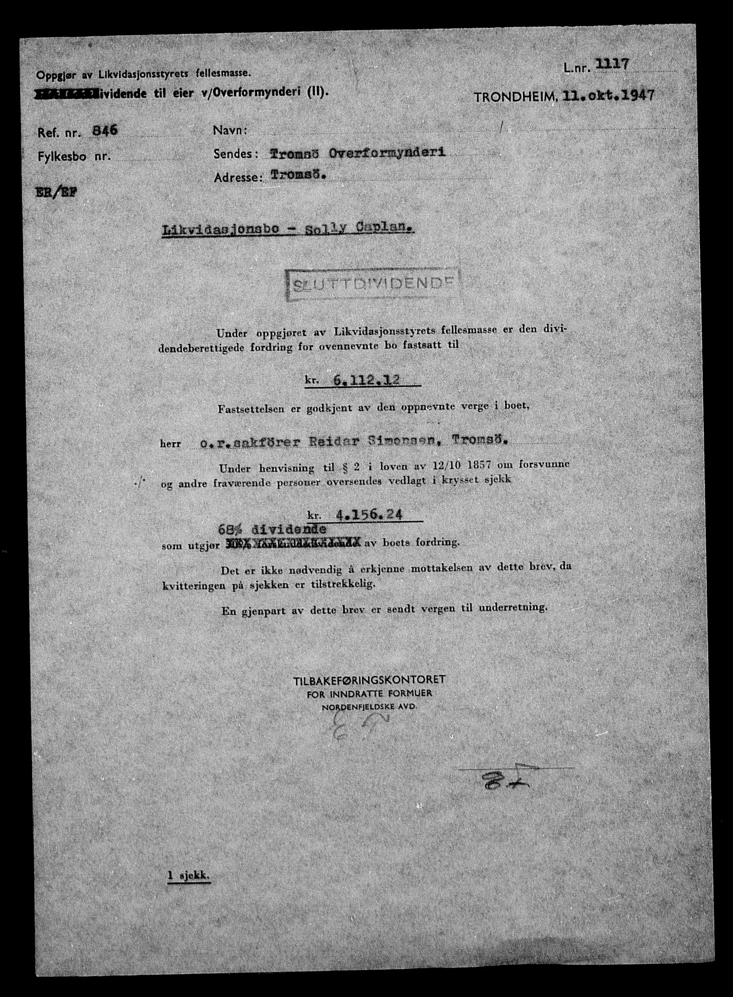 Justisdepartementet, Tilbakeføringskontoret for inndratte formuer, AV/RA-S-1564/H/Hc/Hcb/L0911: --, 1945-1947, s. 529