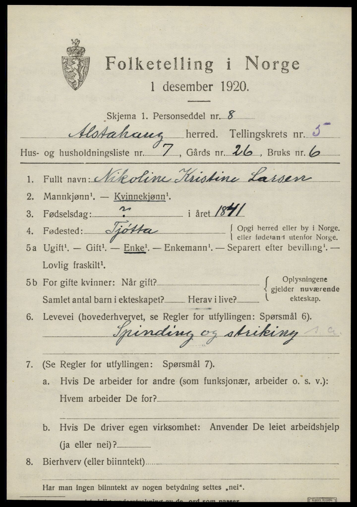 SAT, Folketelling 1920 for 1820 Alstahaug herred, 1920, s. 2937