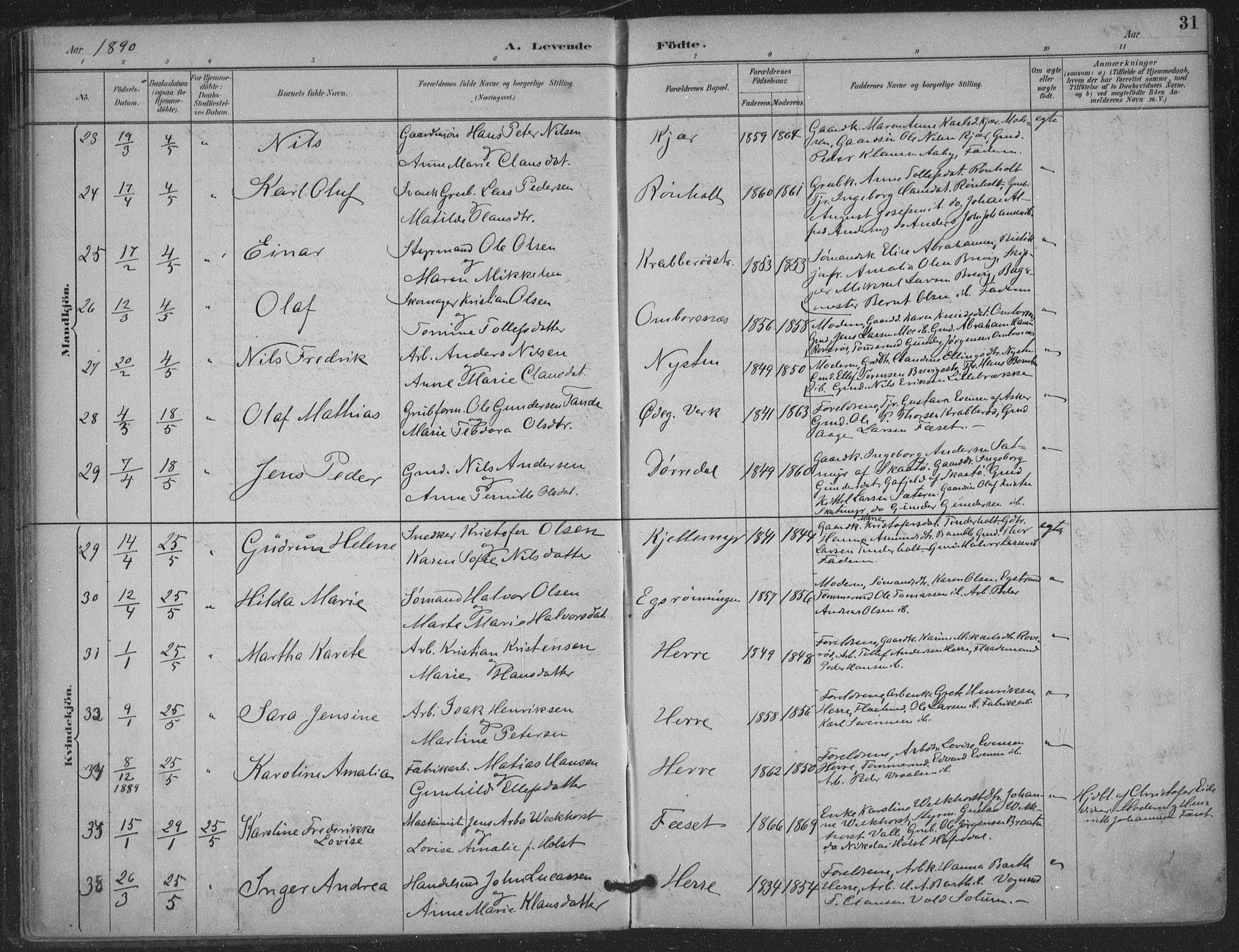 Bamble kirkebøker, AV/SAKO-A-253/F/Fa/L0008: Ministerialbok nr. I 8, 1888-1900, s. 31