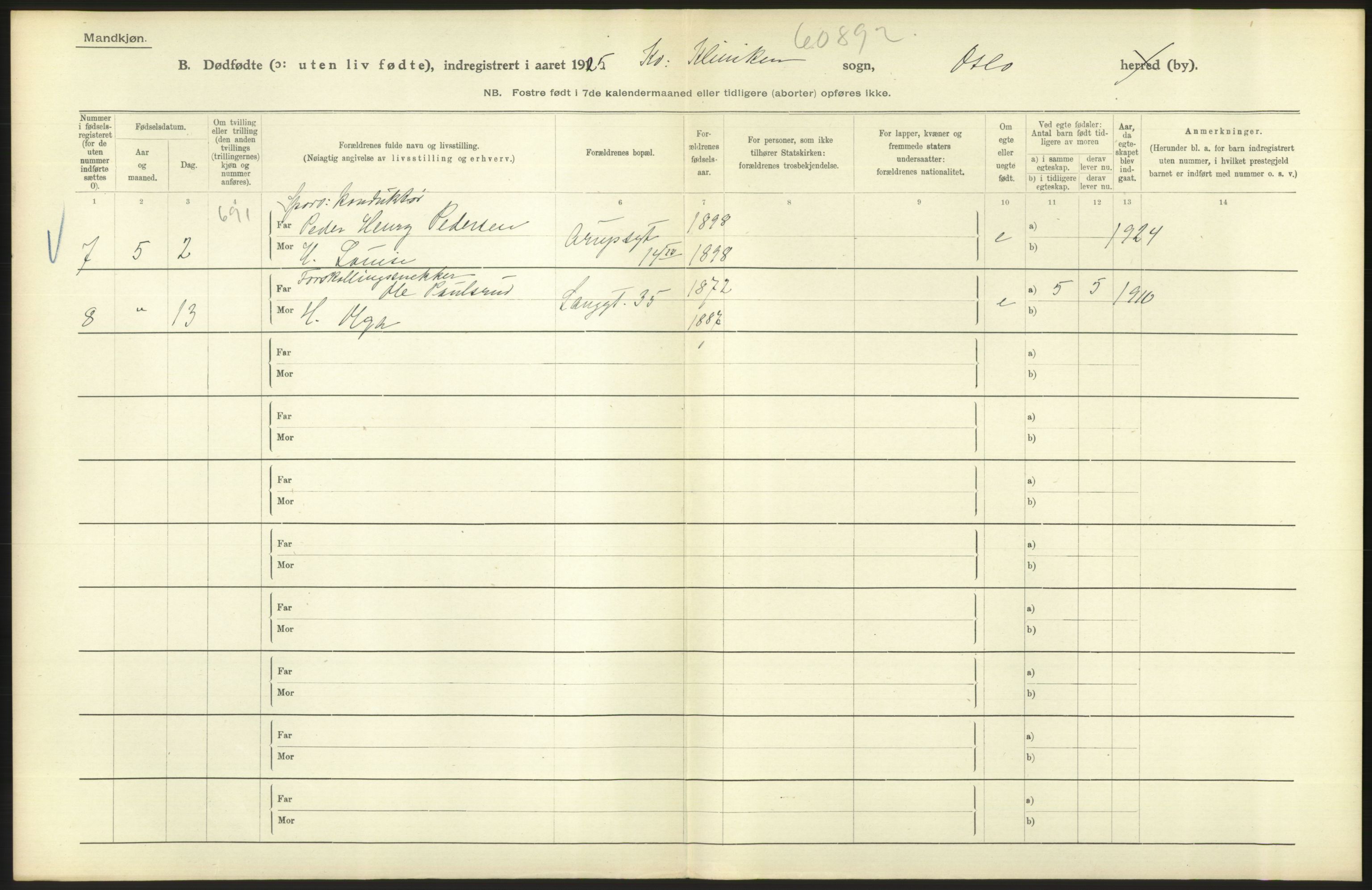 Statistisk sentralbyrå, Sosiodemografiske emner, Befolkning, AV/RA-S-2228/D/Df/Dfc/Dfce/L0010: Oslo: Døde kvinner, dødfødte, 1925, s. 108