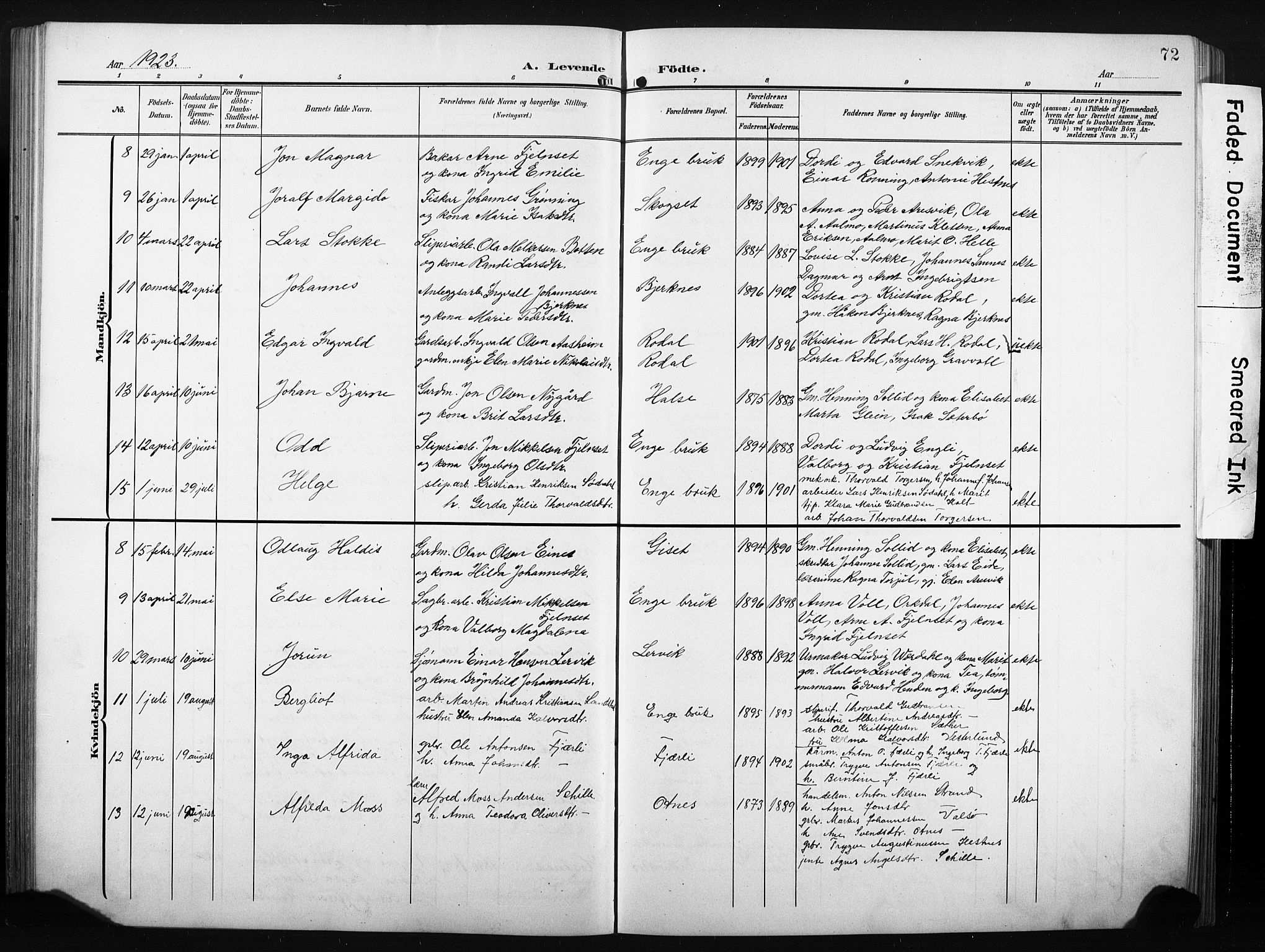 Ministerialprotokoller, klokkerbøker og fødselsregistre - Møre og Romsdal, AV/SAT-A-1454/580/L0927: Klokkerbok nr. 580C02, 1904-1932, s. 72