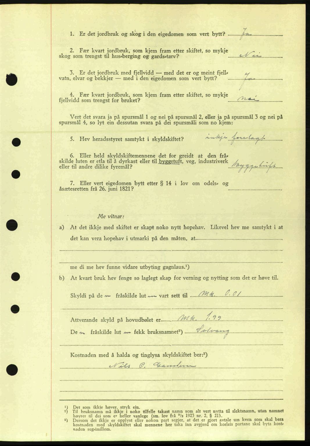 Nordre Sunnmøre sorenskriveri, AV/SAT-A-0006/1/2/2C/2Ca: Pantebok nr. A20a, 1945-1945, Dagboknr: 926/1945