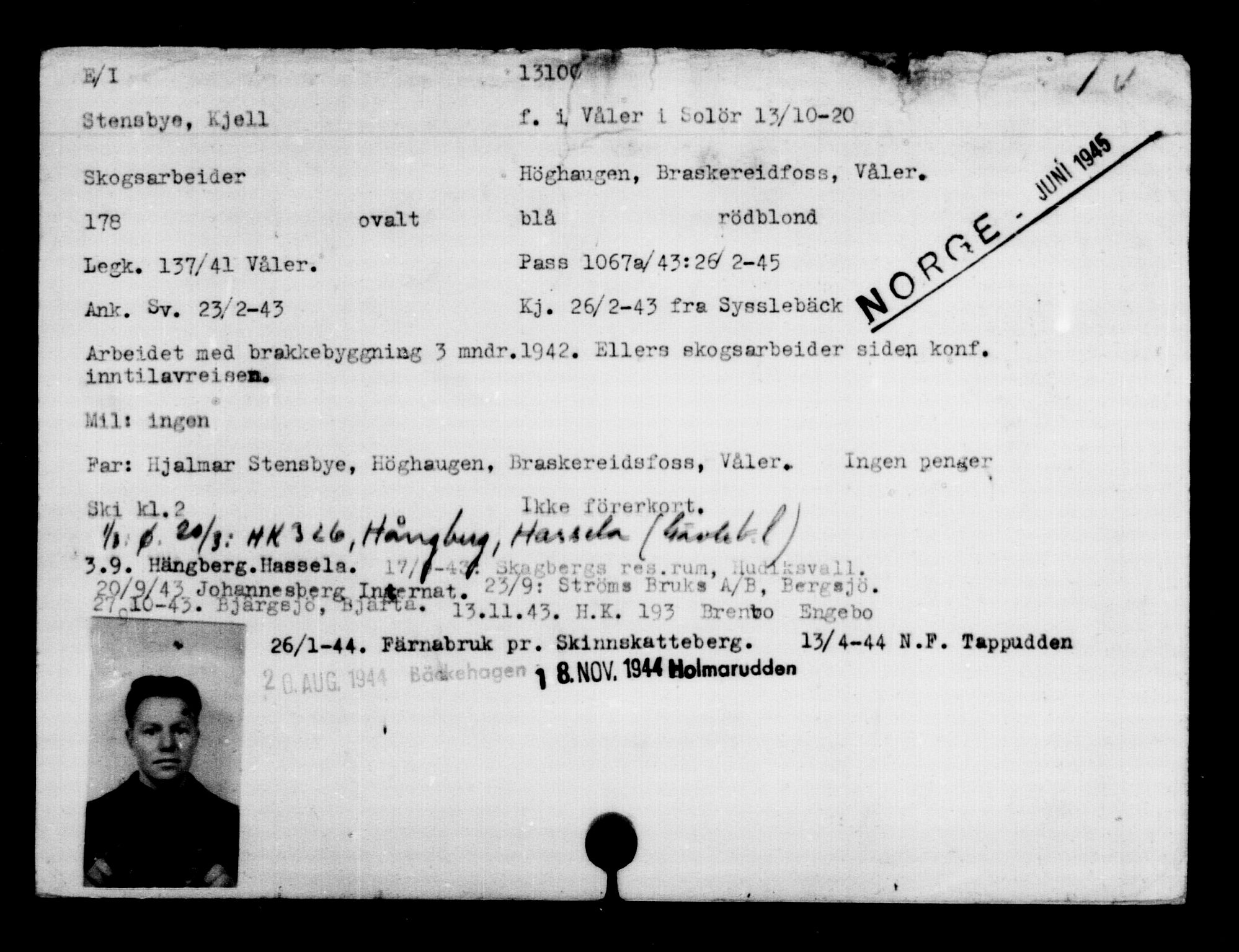 Den Kgl. Norske Legasjons Flyktningskontor, AV/RA-S-6753/V/Va/L0007: Kjesäterkartoteket.  Flyktningenr. 12700-15723, 1940-1945, s. 464