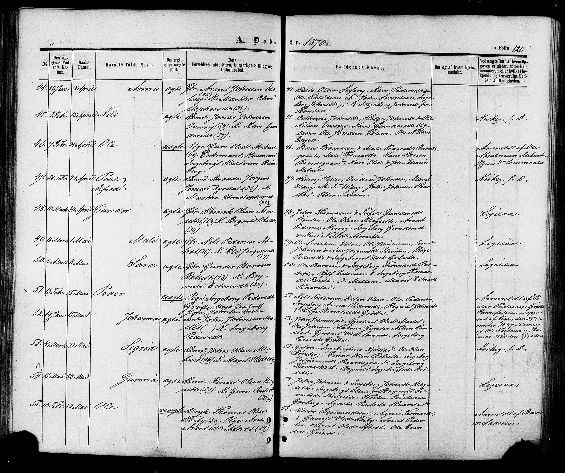 Ministerialprotokoller, klokkerbøker og fødselsregistre - Sør-Trøndelag, SAT/A-1456/695/L1147: Ministerialbok nr. 695A07, 1860-1877, s. 120