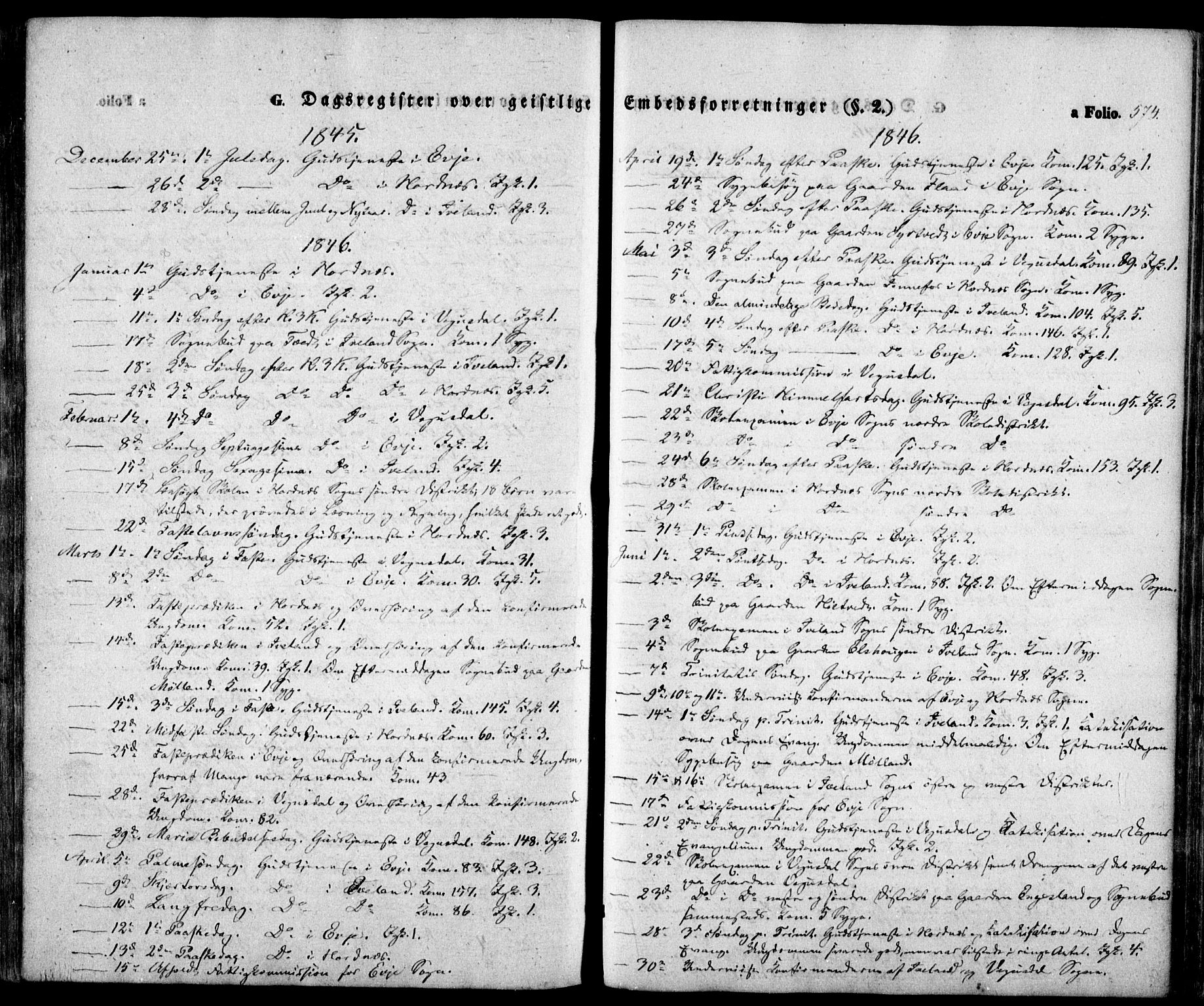 Evje sokneprestkontor, SAK/1111-0008/F/Fa/Faa/L0005: Ministerialbok nr. A 5, 1843-1865, s. 574