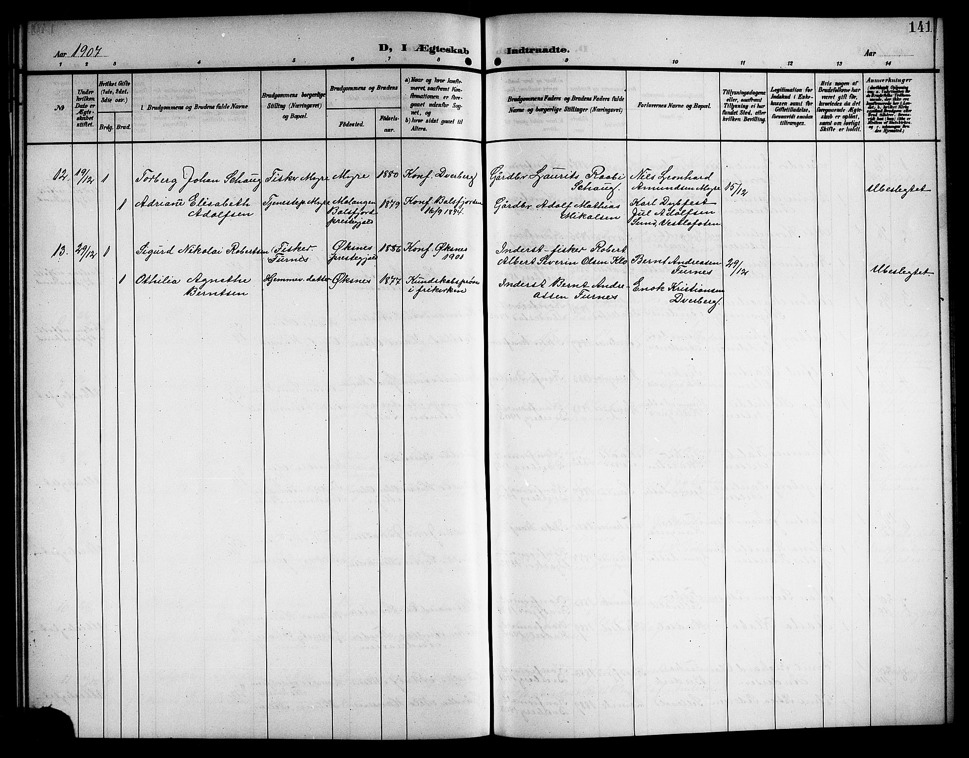 Ministerialprotokoller, klokkerbøker og fødselsregistre - Nordland, SAT/A-1459/897/L1414: Klokkerbok nr. 897C04, 1904-1915, s. 141