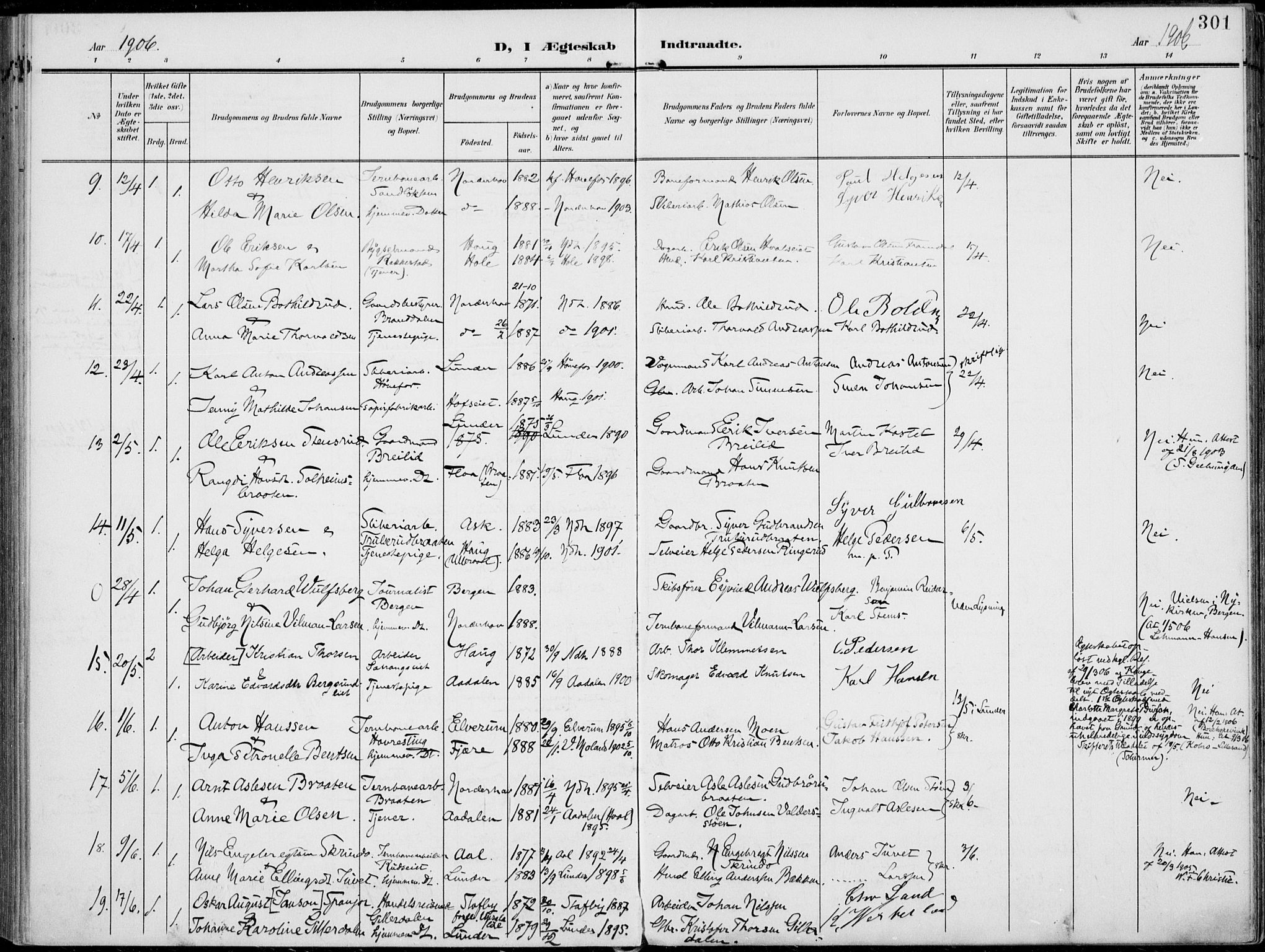 Norderhov kirkebøker, AV/SAKO-A-237/F/Fa/L0017: Ministerialbok nr. 17, 1903-1919, s. 301