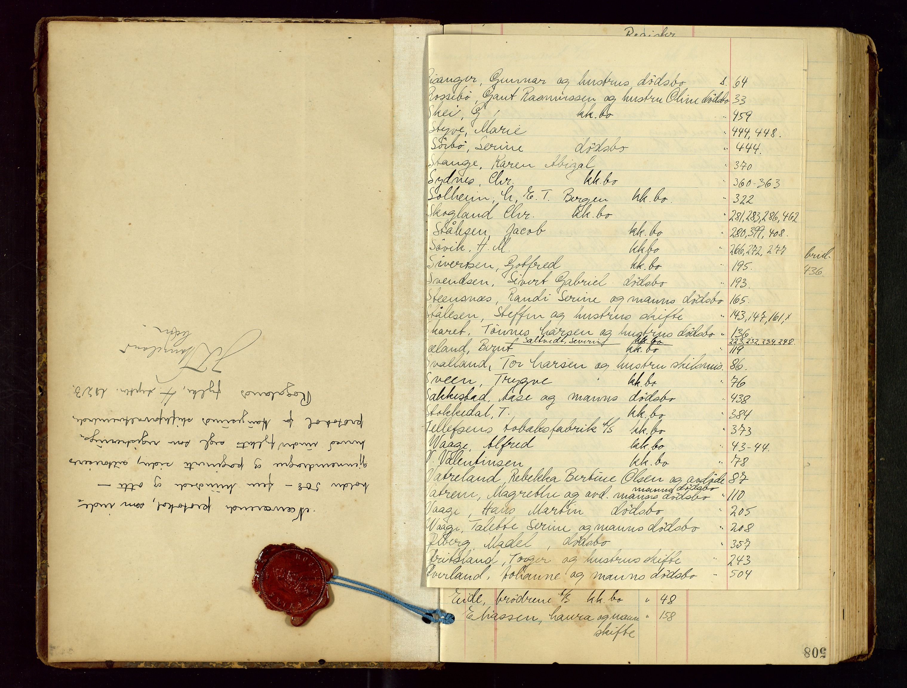 Haugesund tingrett, SAST/A-101415/01/IV/IVB/L0005: Skifteregistreringsprotokoll, med register, 1923-1929