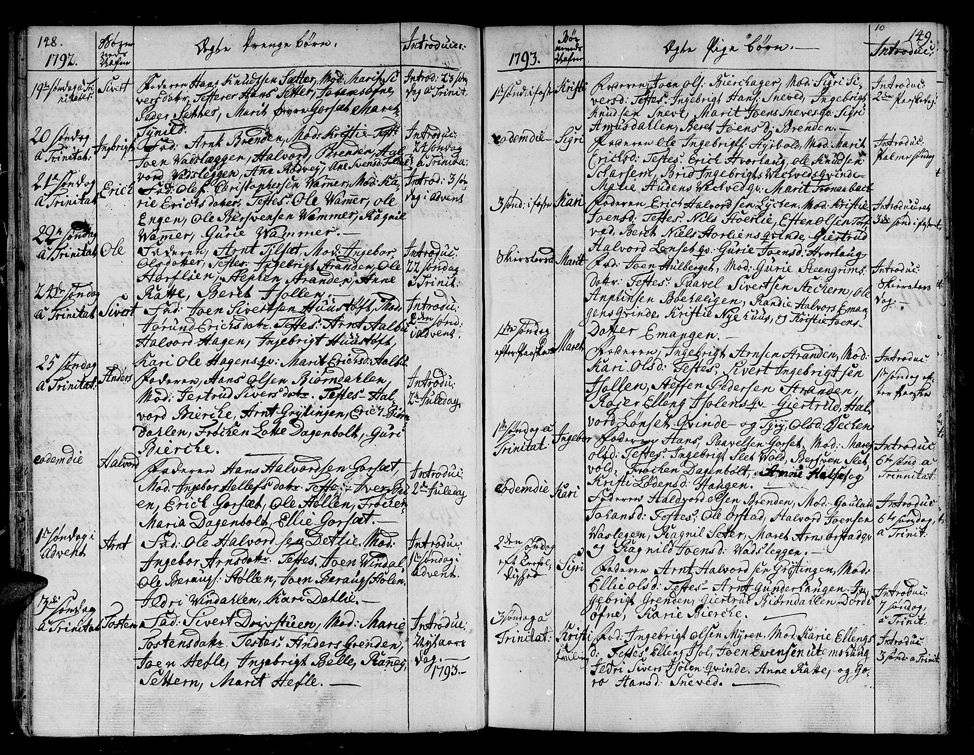 Ministerialprotokoller, klokkerbøker og fødselsregistre - Sør-Trøndelag, AV/SAT-A-1456/678/L0893: Ministerialbok nr. 678A03, 1792-1805, s. 148-149
