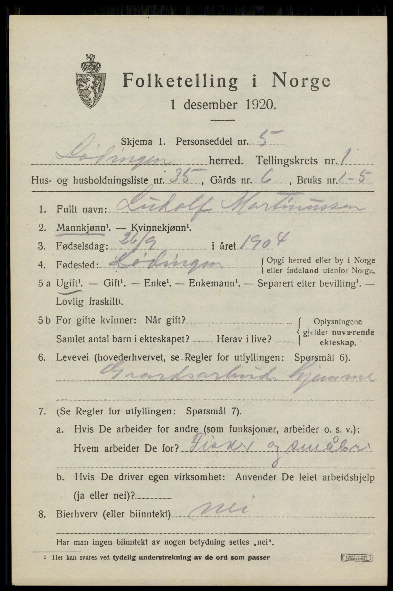 SAT, Folketelling 1920 for 1851 Lødingen herred, 1920, s. 1547