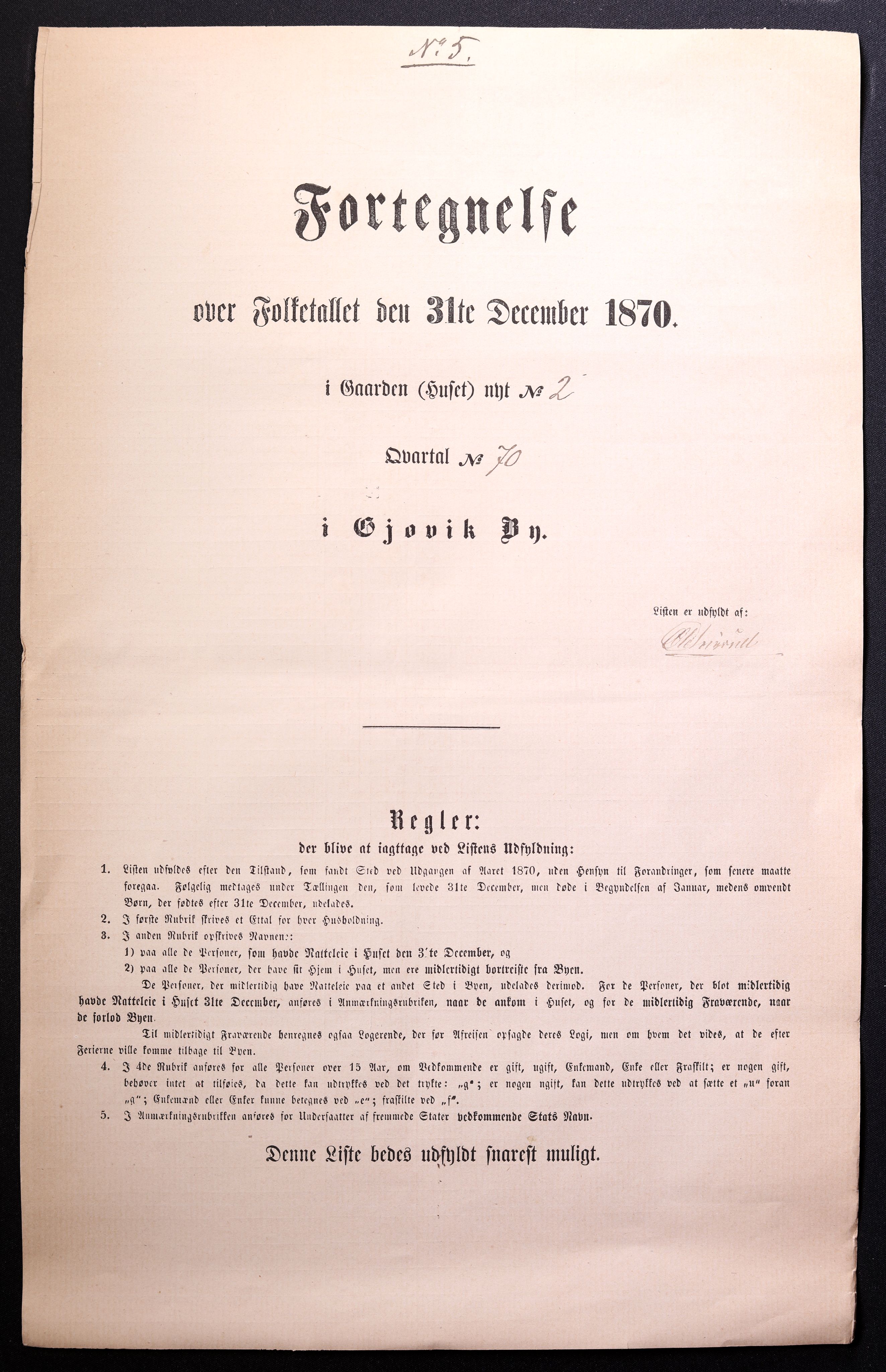 RA, Folketelling 1870 for 0502 Gjøvik kjøpstad, 1870, s. 5
